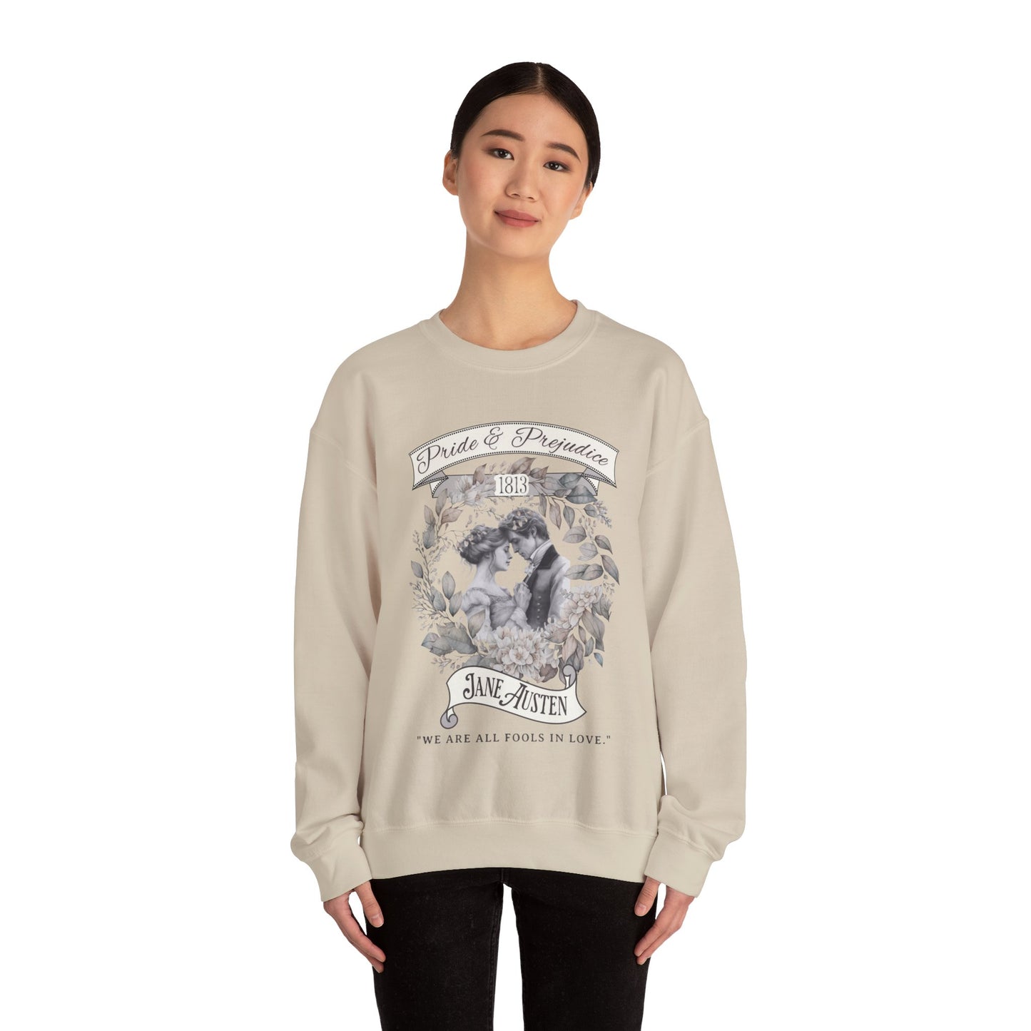 Jane Austen Sweatshirt, Pride & Prejudice Historical Romance Sweater, Bookish Literary Jane Austen Fan Art Gift, Gift for Her, Readers, Sweatshirt Printify
