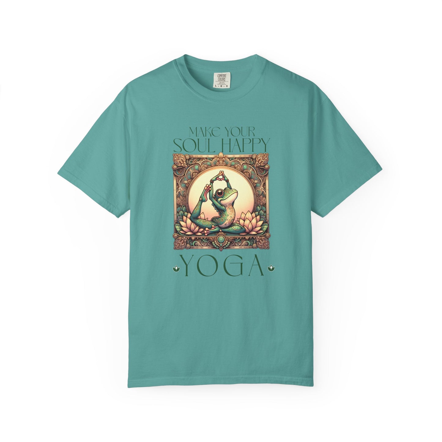 Green Yoga Frog Make Your Soul Happy Unisex T-Shirt, Casual Wear, Highlander Fan Gift, T-Shirt Printify Seafoam S