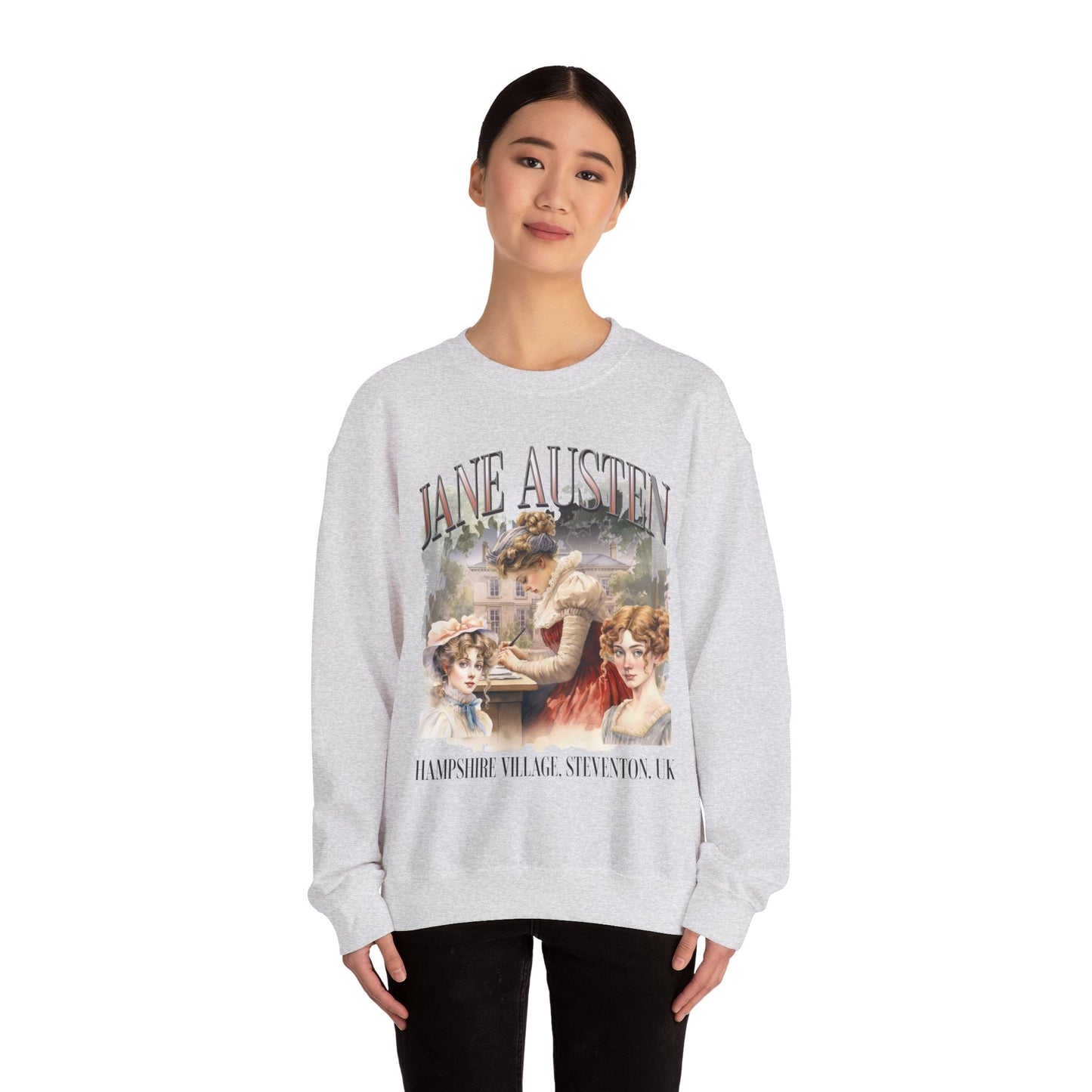 Retro Jane Austen Unisex Heavy Blend™ Crewneck Sweatshirt Sweatshirt Printify
