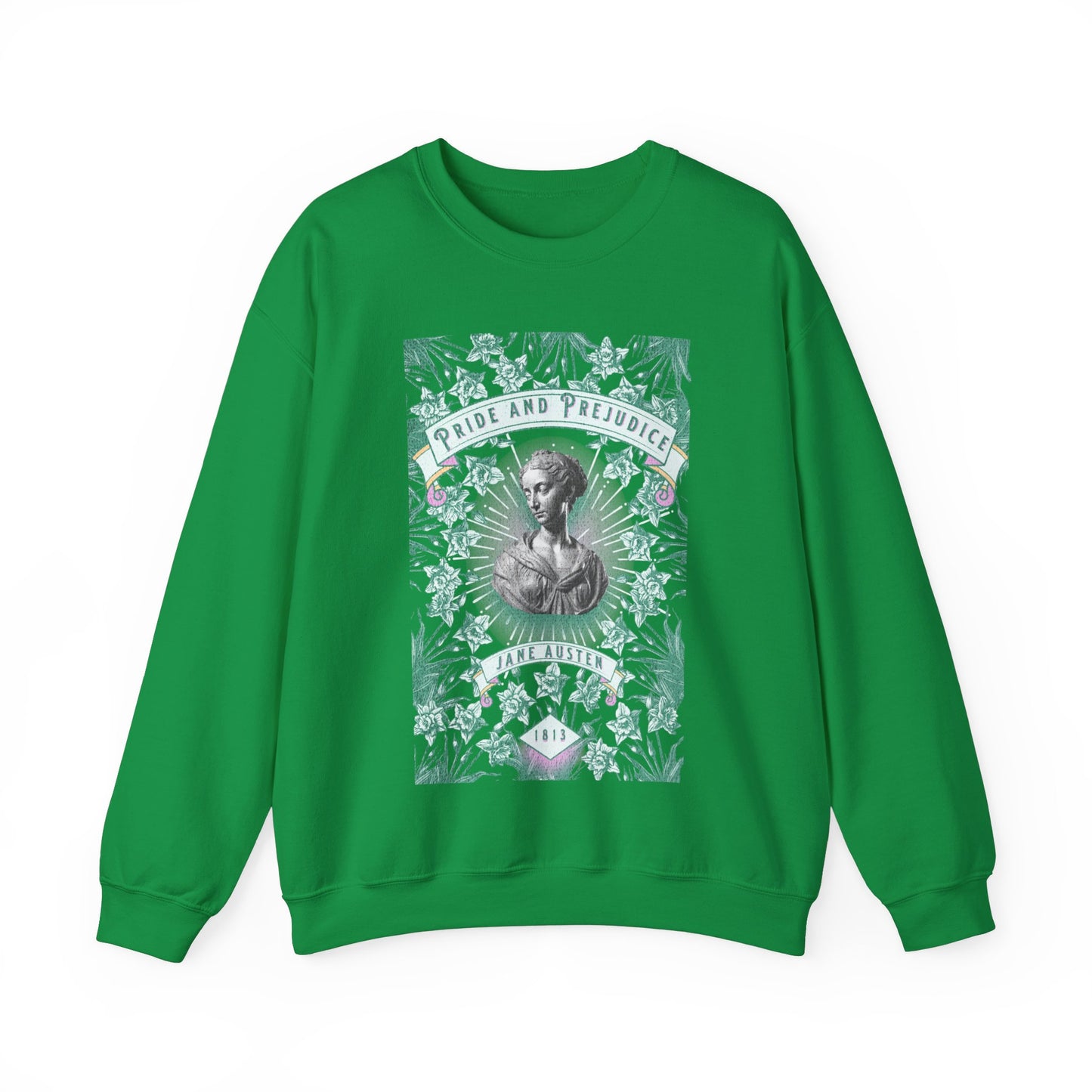 Jane Austen Sweatshirt, Pride & Prejudice Historical Romance Sweater, Bookish Literary Jane Austen Fan Art Gift, Gift for Her, Readers, Sweatshirt Printify S Irish Green