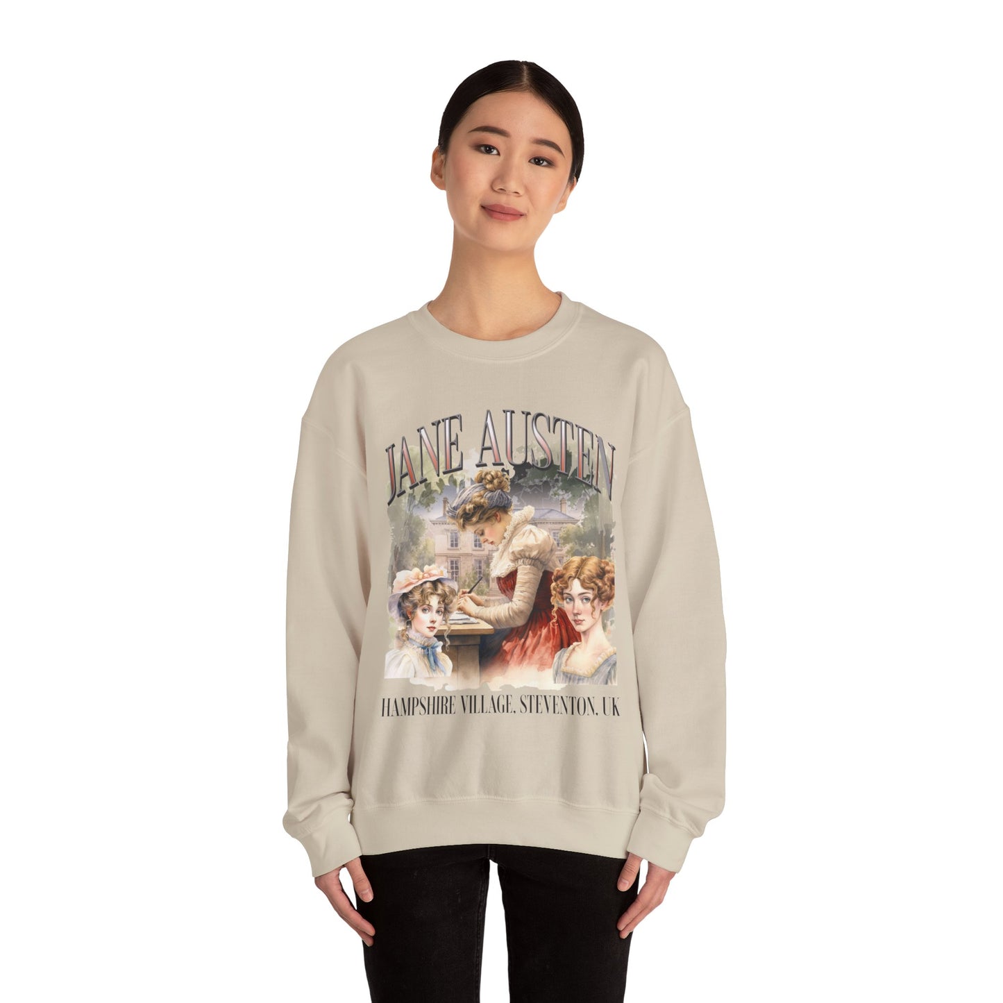 Retro Jane Austen Unisex Heavy Blend™ Crewneck Sweatshirt Sweatshirt Printify