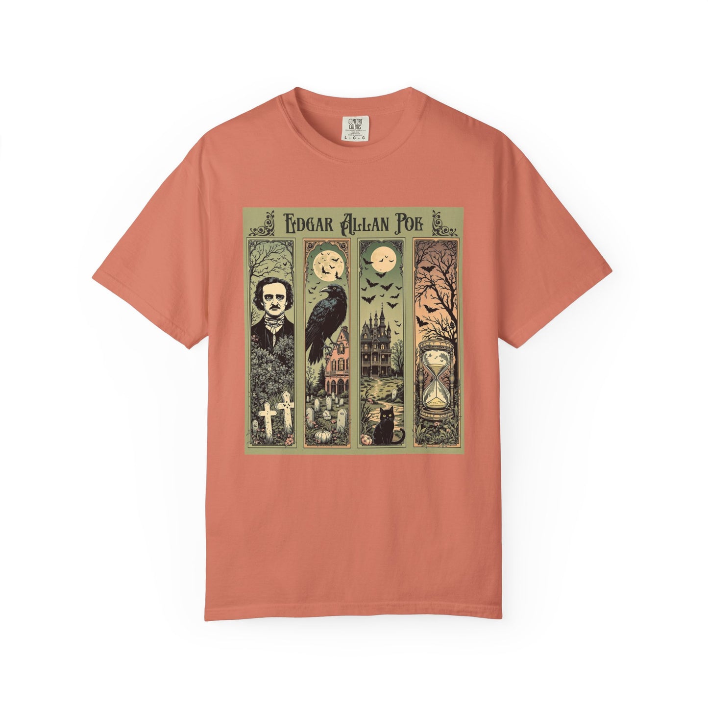 Edgar Allan Poe T-Shirt Gothic Graphic Tee The Raven Nevermore Quote Horror Literature Shirt Dark Academia Aesthetic Halloween Party Gift T-Shirt Printify Terracotta S