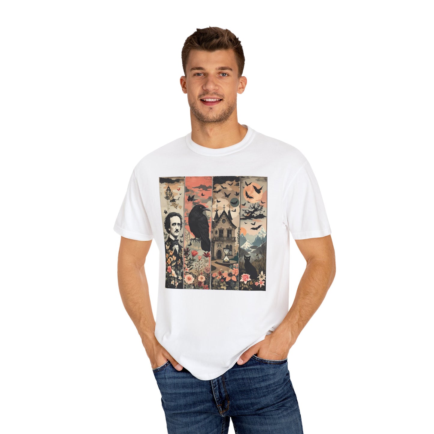 Edgar Allan Poe T-Shirt Gothic Graphic Tee The Raven Nevermore Quote Horror Literature Shirt Dark Academia Aesthetic Halloween Party Gift T-Shirt Printify