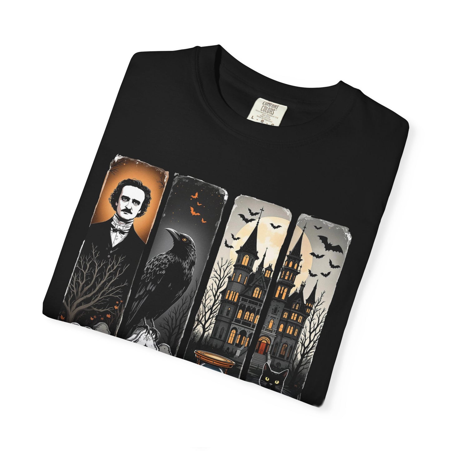 Edgar Allan Poe T-Shirt Gothic Graphic Tee The Raven Nevermore Quote Horror Literature Shirt Dark Academia Aesthetic Halloween Party Gift