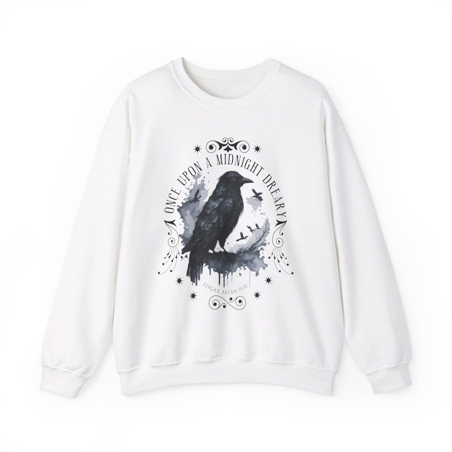 Edgar Allan Poe, The Raven Sweatshirt, Poet, Poetry Lover Sweater, Book Lover, Haunting Gothic Gift, Light, Dark Academia, Horror Movie Top Sweatshirt Printify S White