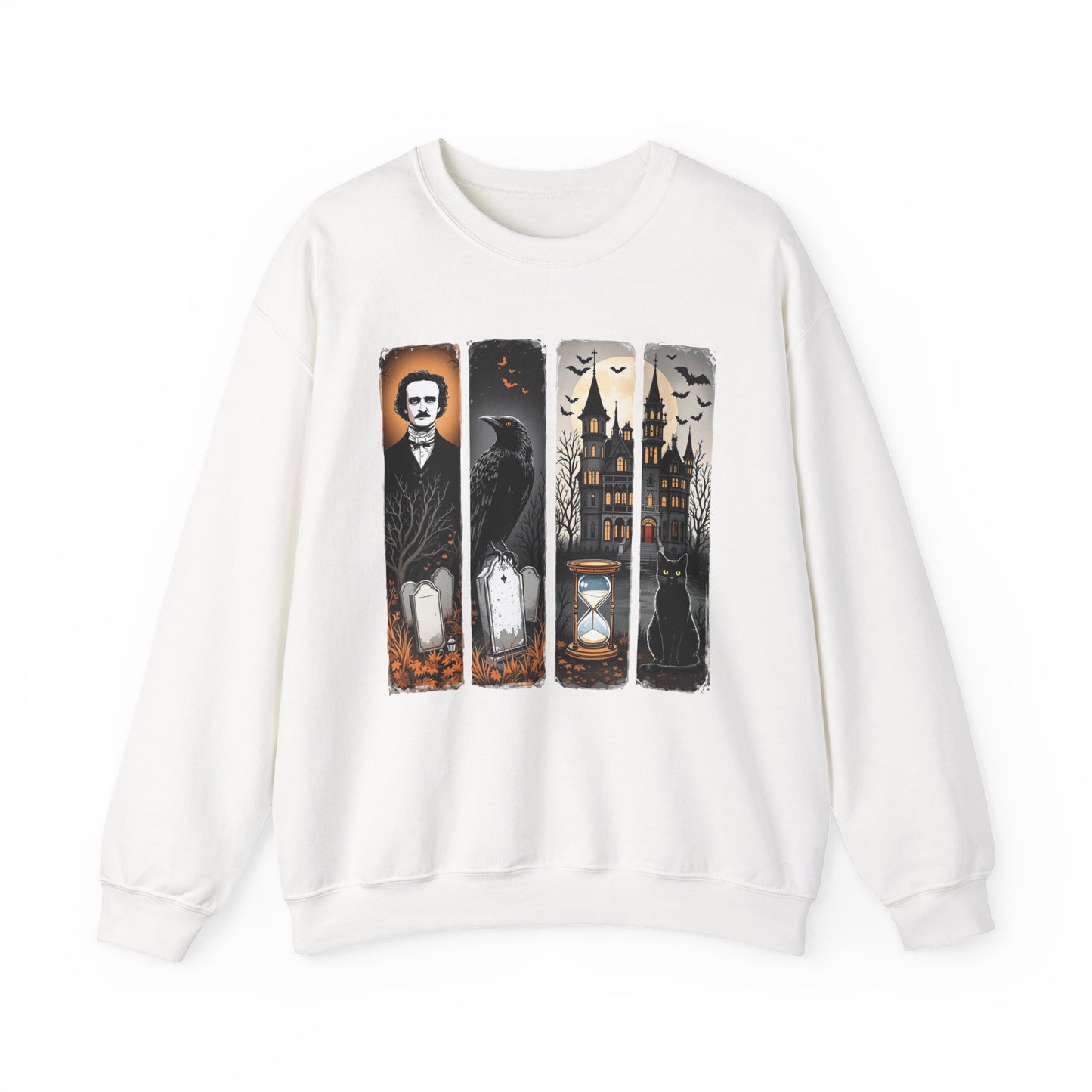 Edgar Allan Poe Sweatshirt The Raven Nevermore Gothic Horror Sweater Dark Academia Macabre Halloween Gift for Book Lovers Birthday Christmas Sweatshirt Printify White S