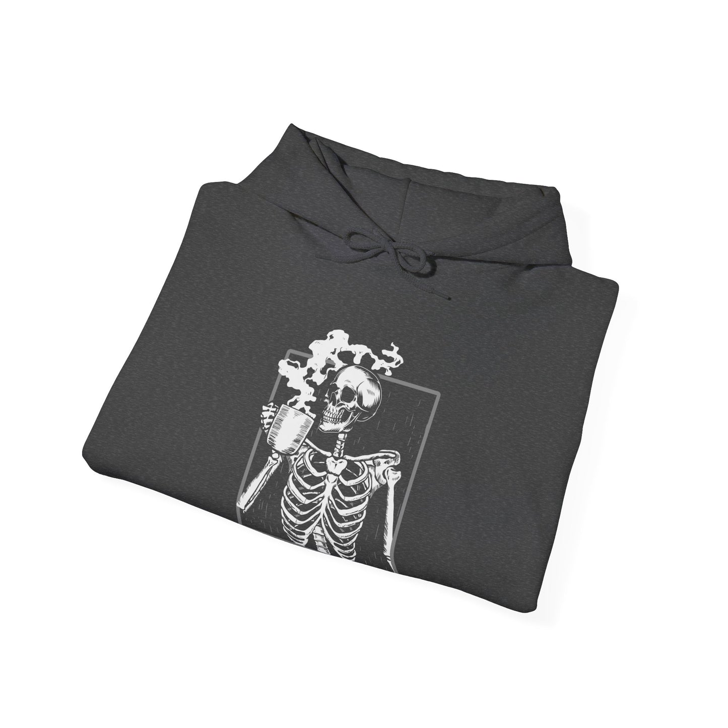 Halloween Skeleton Hoodie, Funny Coffee Drinking Skeleton, Spooky Season Sweater, Trick or Treating Shirt, Warm Halloween Party Hoodie Hoodie Printify