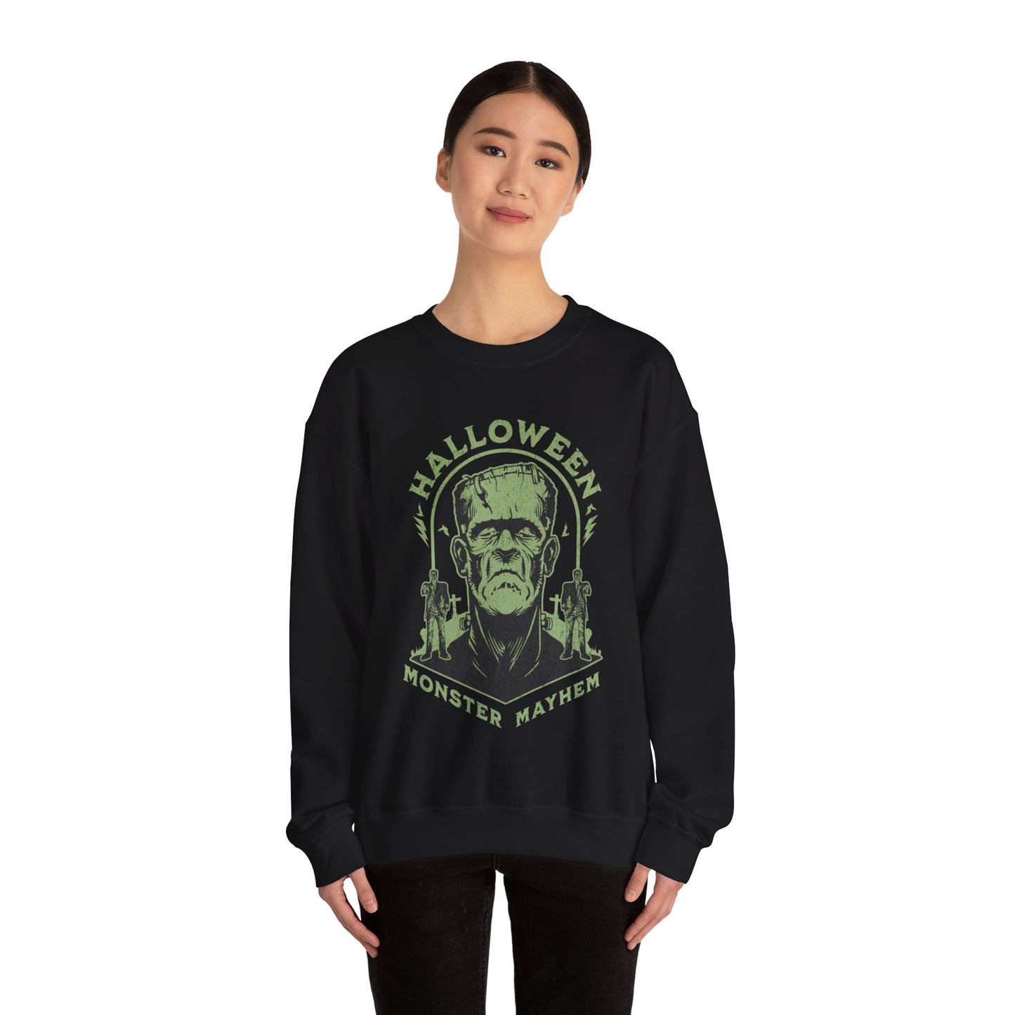 Vintage Halloween Frankenstein Monster Graphic Sweatshirt, Creepy Spooky Book Lover Gift, Horror Movie, Fall Festival Party Sweater. Sweatshirt Printify