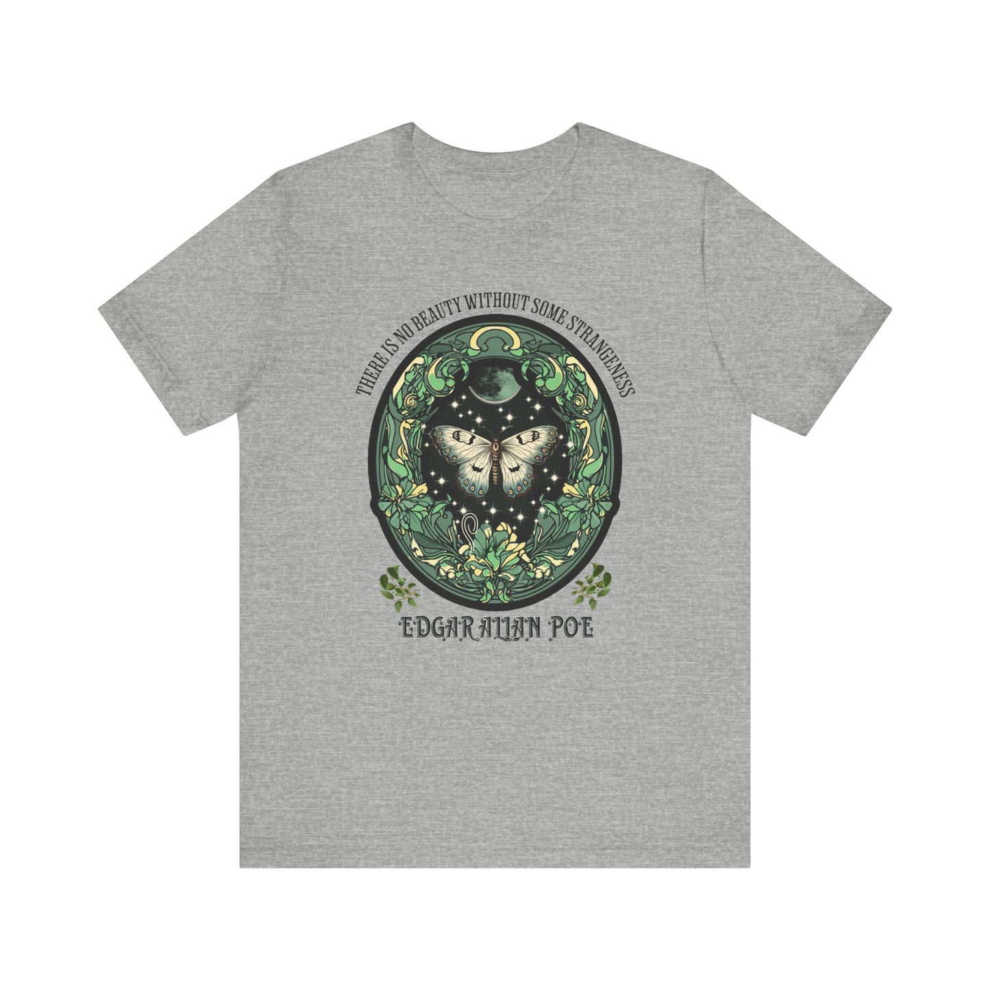 Edgar Allan Poe, Fairycore Night Garden T-Shirt, Book Lover Tee, Haunting Gothic Gift, Light, Dark Academia, Literary Poetry Bookclub Shirt T-Shirt Printify Athletic Heather S