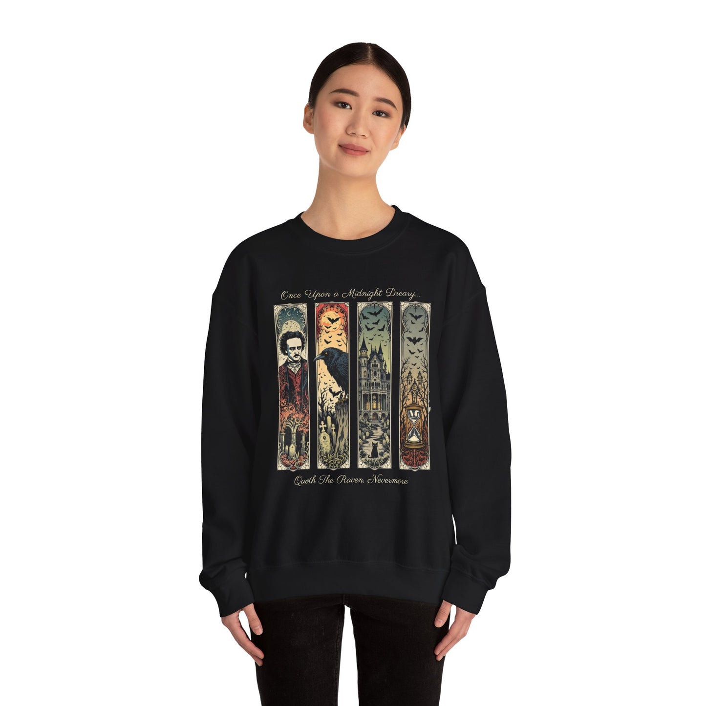 Edgar Allan Poe Sweatshirt The Raven Nevermore Gothic Horror Sweater Dark Academia Macabre Halloween Gift for Book Lovers Birthday Christmas Sweatshirt Printify