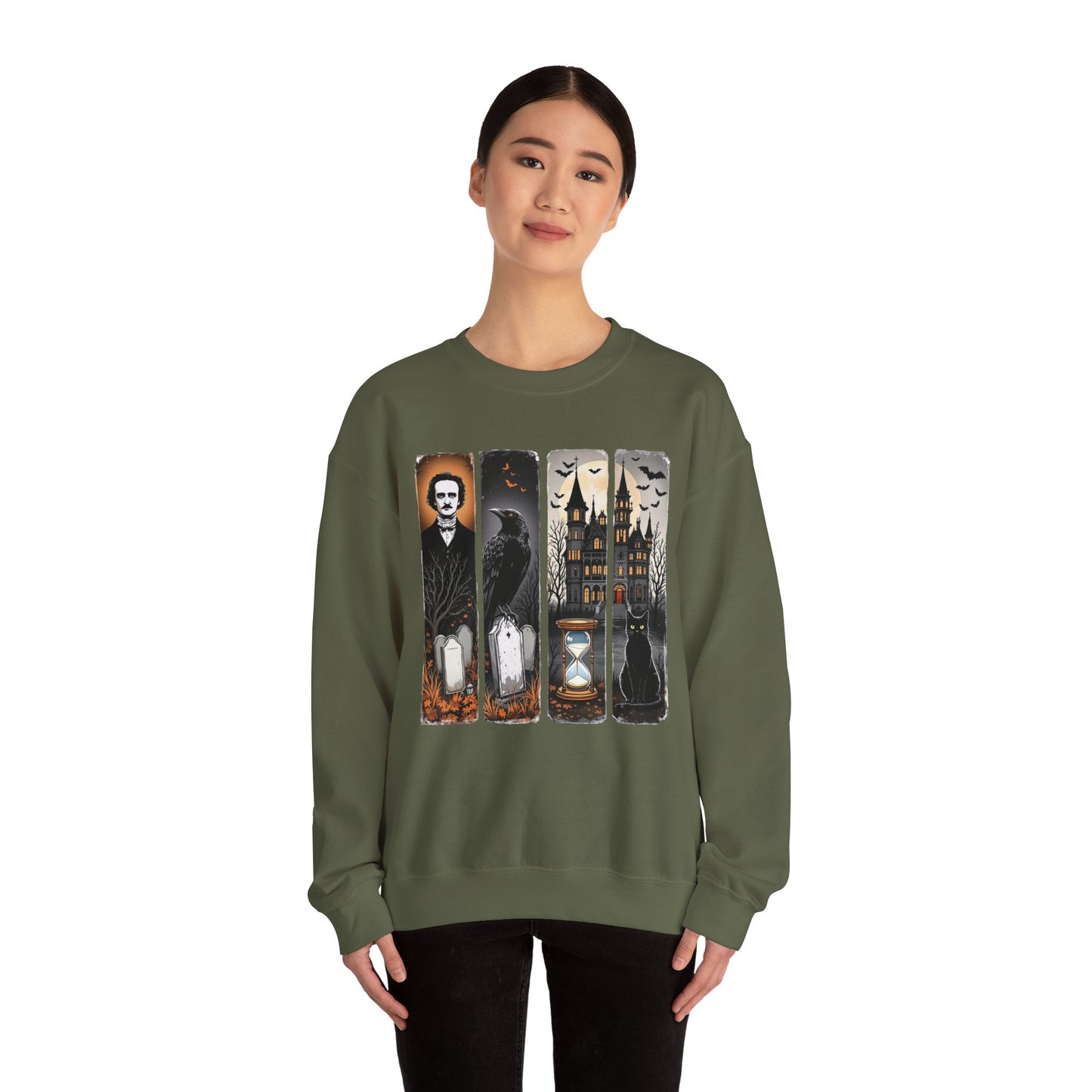 Edgar Allan Poe Sweatshirt The Raven Nevermore Gothic Horror Sweater Dark Academia Macabre Halloween Gift for Book Lovers Birthday Christmas