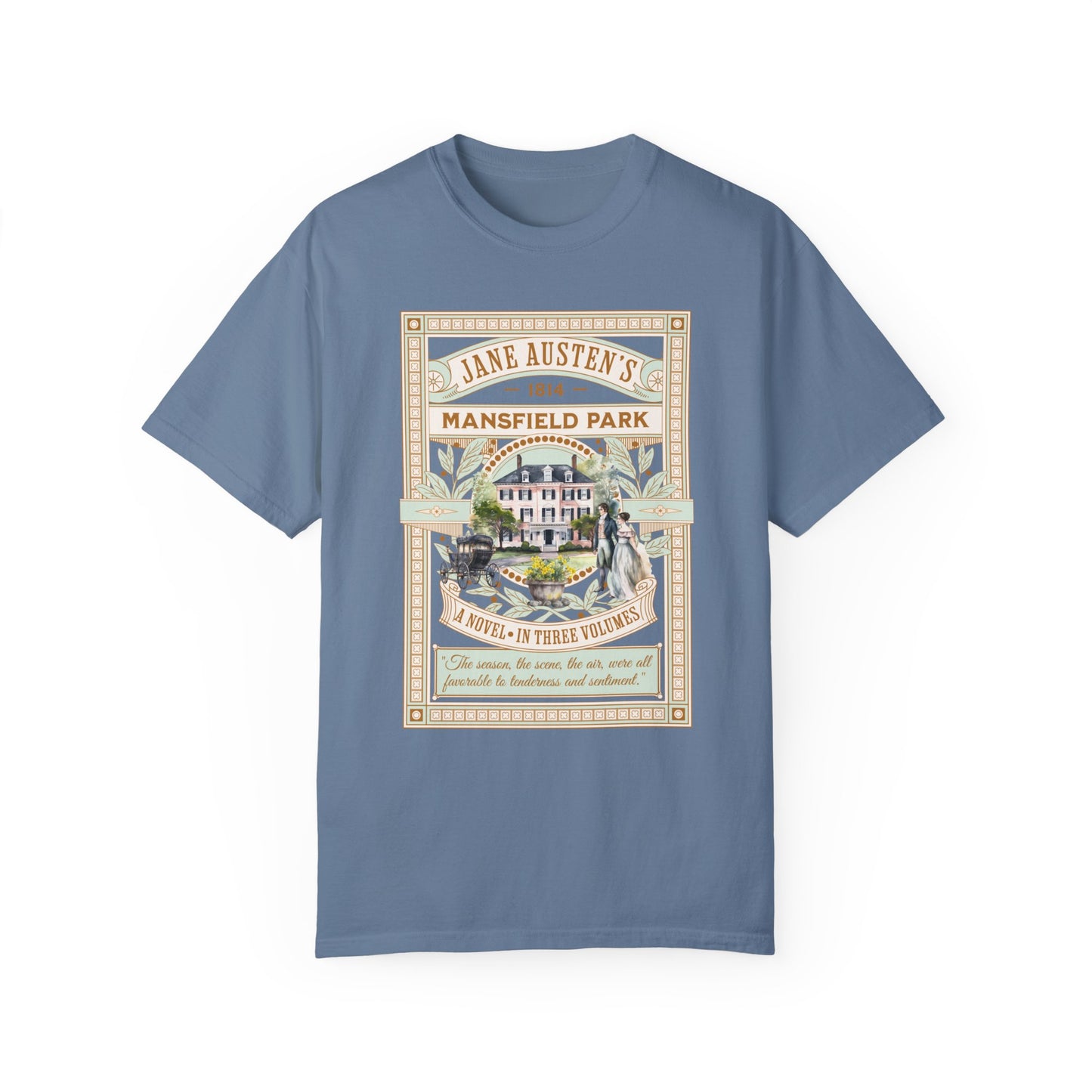 Jane Austen T- Shirt, Mansfield Park Historical Romance Comfort Colors Tee, Bookish Literary Jane Austen Fan Art Gift for Her Bookclub Shirt T-Shirt Printify Blue Jean S