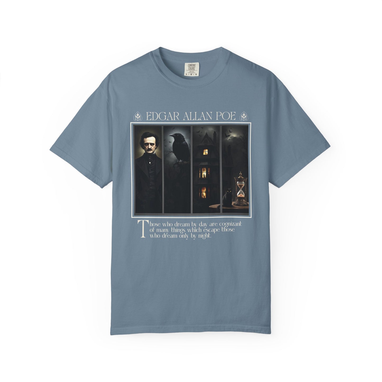 Edgar Allan Poe T-Shirt Gothic Graphic Tee The Raven Nevermore Quote Horror Literature Shirt Dark Academia Aesthetic Halloween Party Gift T-Shirt Printify Ice Blue S
