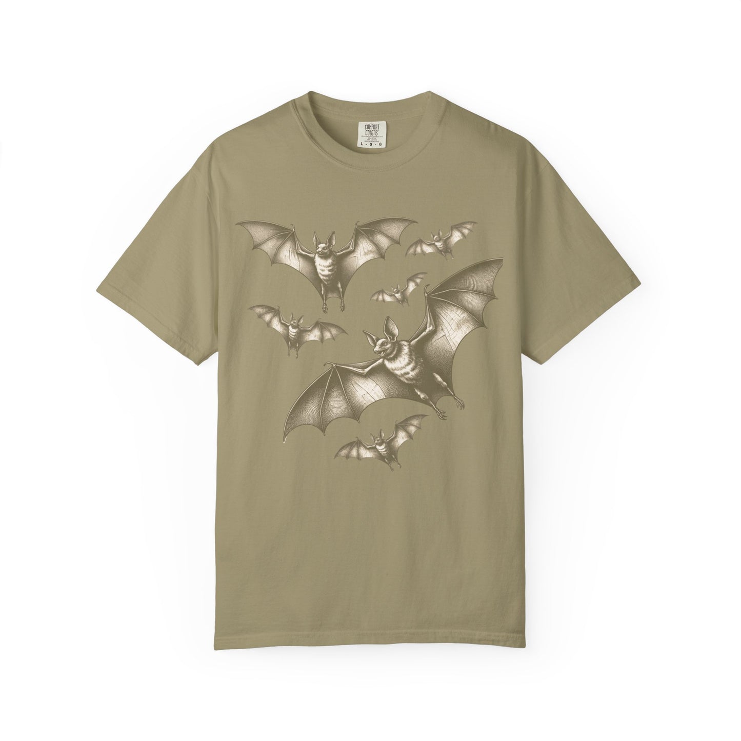 Bat Retro Goth TShirt Vintage Grunge Style Bat Shirt For Halloween Party Spooky Vibes Witchy Dark Academia Comfort Colors Oversized Shirt T-Shirt Printify Khaki S