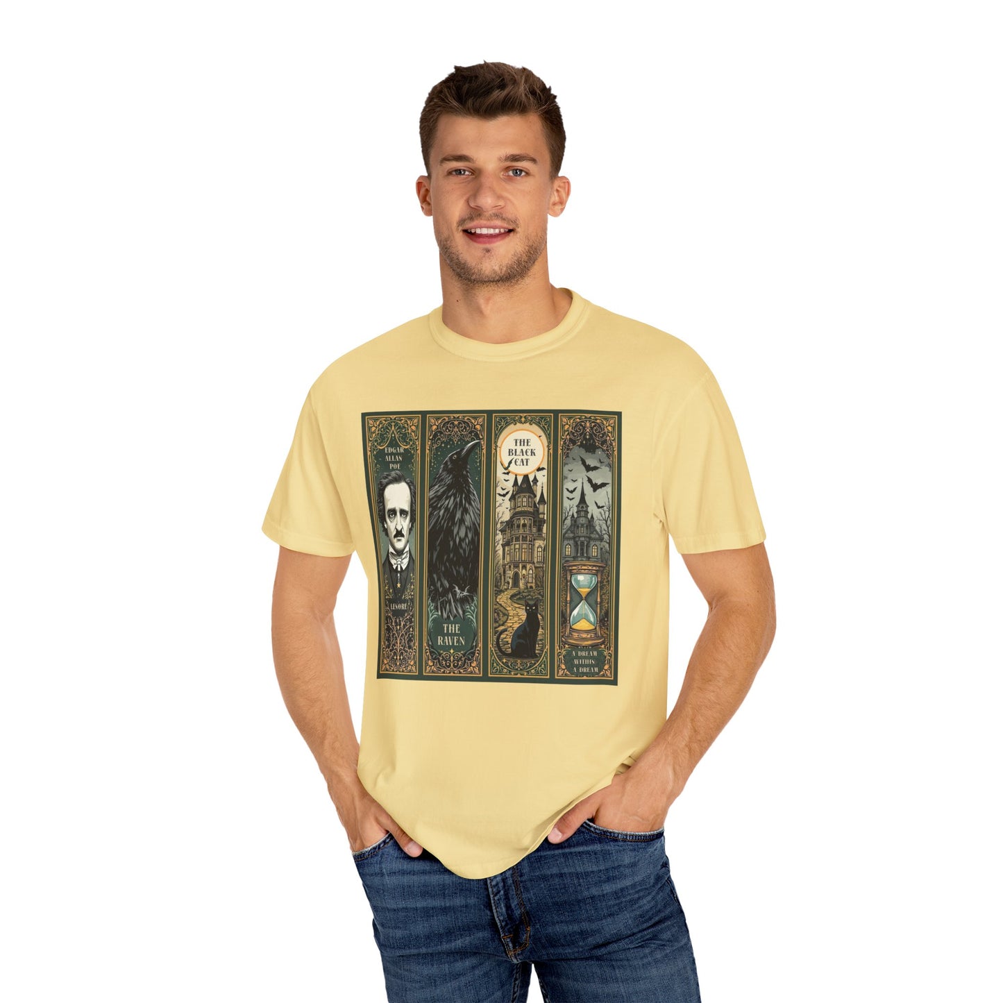 Edgar Allan Poe T-Shirt Gothic Graphic Tee The Raven Nevermore Quote Horror Literature Shirt Dark Academia Aesthetic Halloween Party Gift