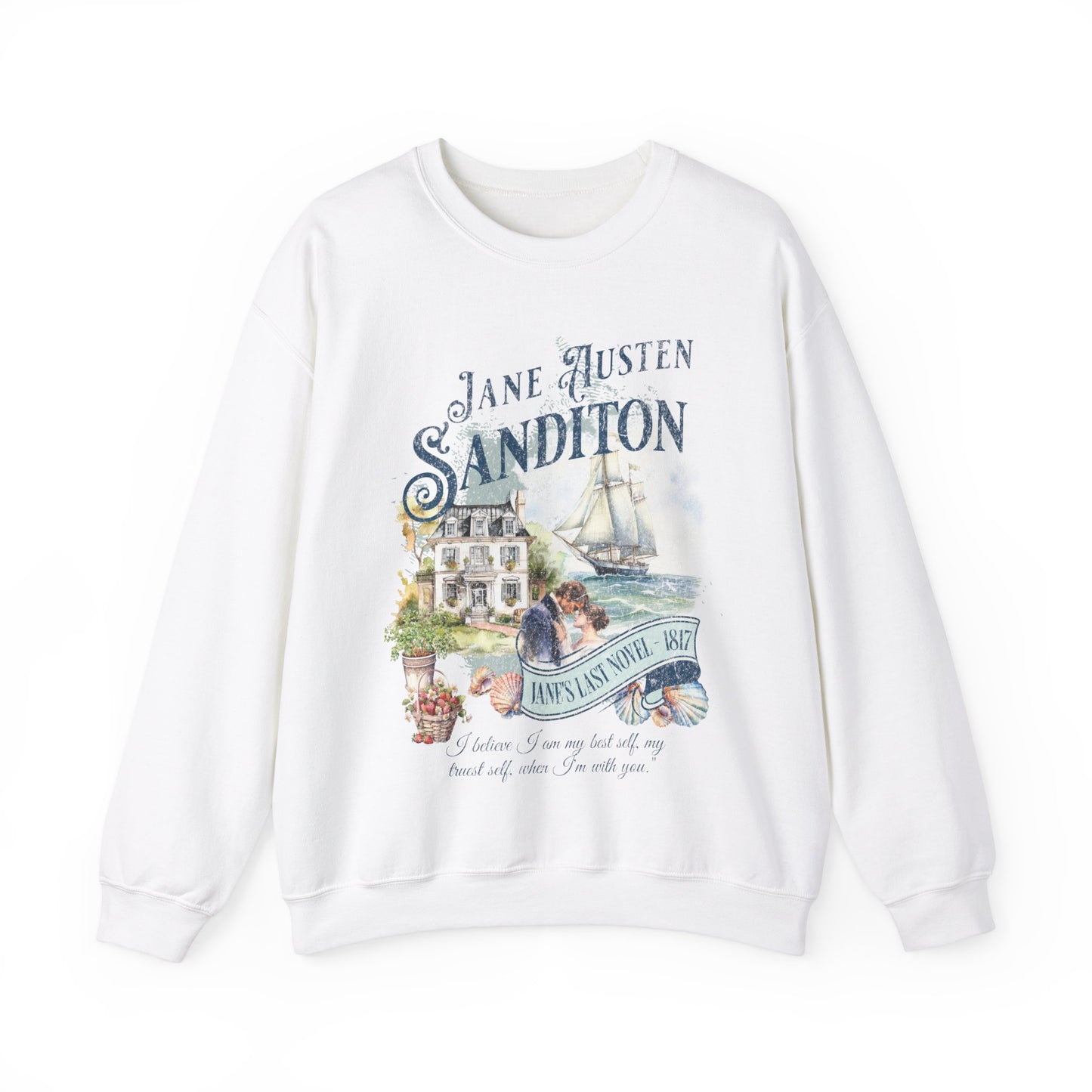 Jane Austen Sweatshirt, Sanditon Historical Romance, Bookish Literary Gift, Jane Austen Fan Art Shirt, Gift for Her, Gift for Readers, Sweatshirt Printify S White