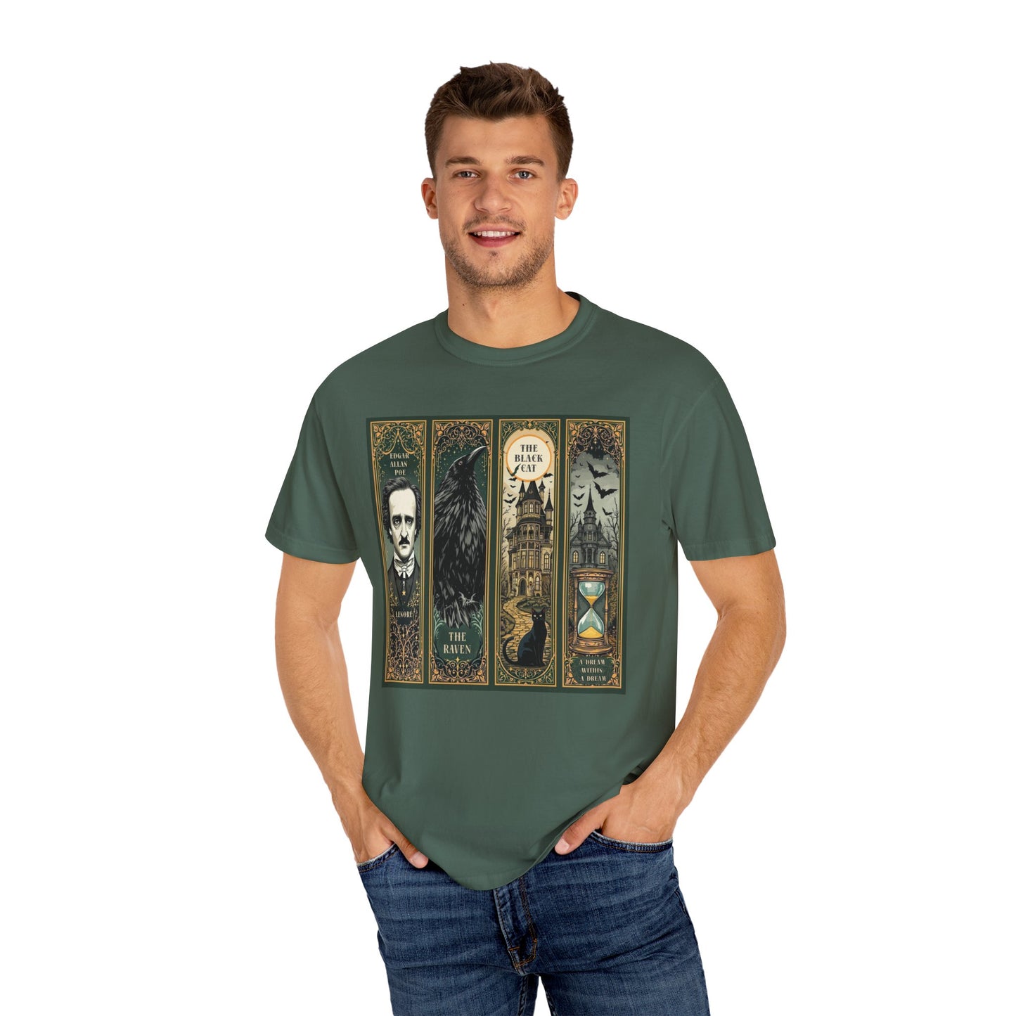 Edgar Allan Poe T-Shirt Gothic Graphic Tee The Raven Nevermore Quote Horror Literature Shirt Dark Academia Aesthetic Halloween Party Gift
