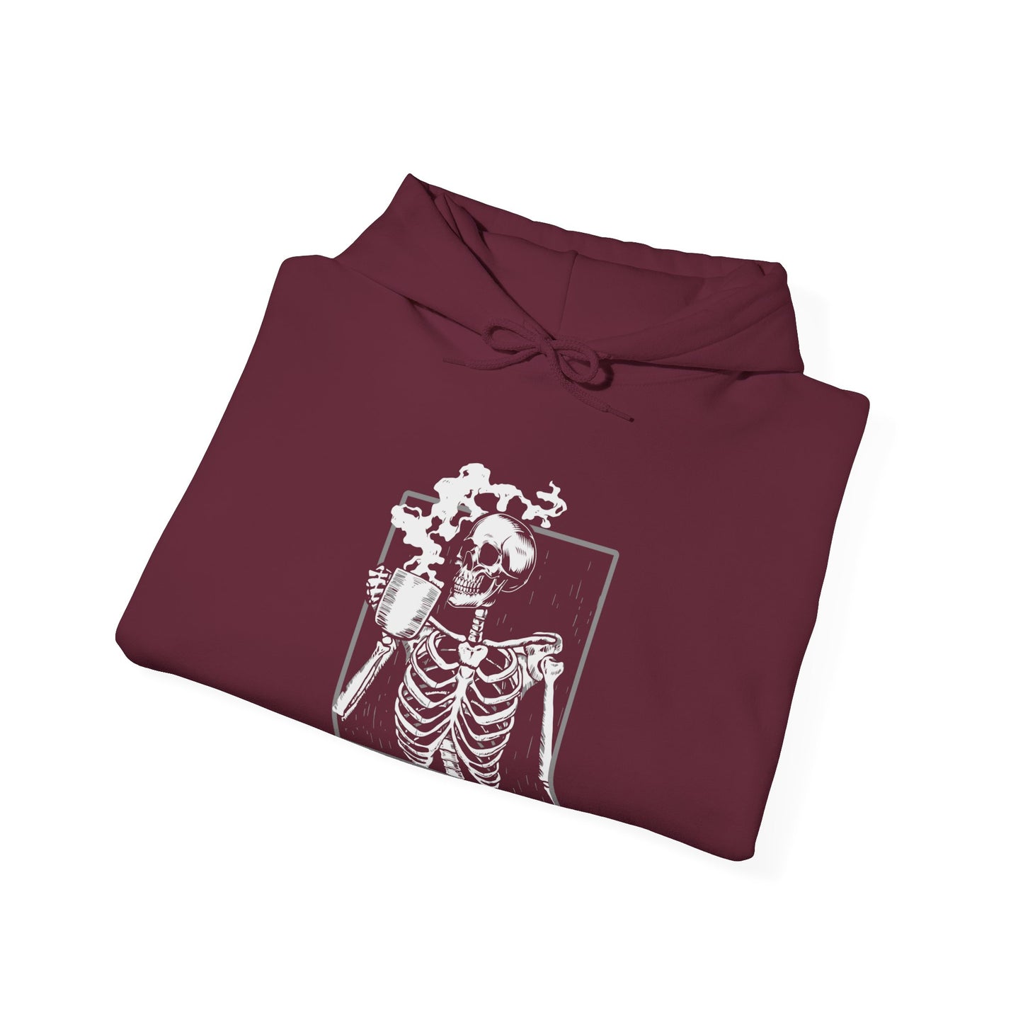 Halloween Skeleton Hoodie, Funny Coffee Drinking Skeleton, Spooky Season Sweater, Trick or Treating Shirt, Warm Halloween Party Hoodie Hoodie Printify