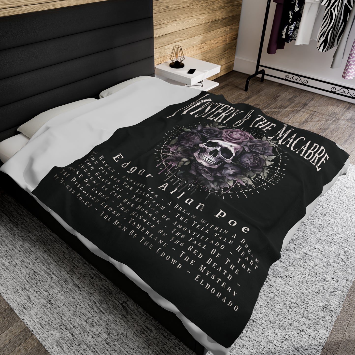 Edgar Allan Poe, Mystery & The Macbre Throw Blanket, Book Lover Reading Blanket, Gothic, Light, Dark Academia, Horror Movie Watching Blanket All Over Prints Printify