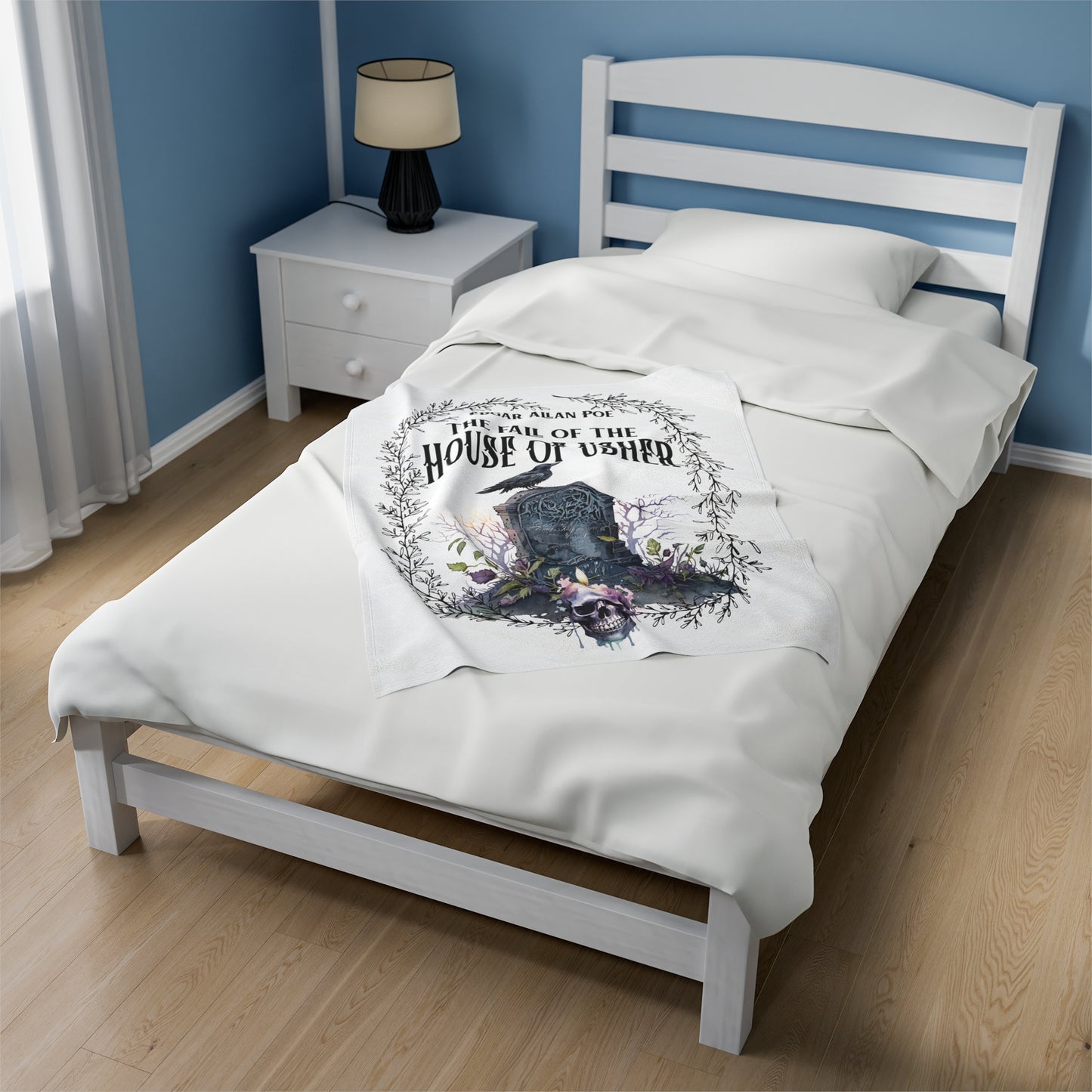 Edgar Allan Poe, The Fall Of The House Of Usher Throw Blanket, Book Lover Reading Blanket, Gothic Dark Academia, Horror Movie Watching Plush All Over Prints Printify
