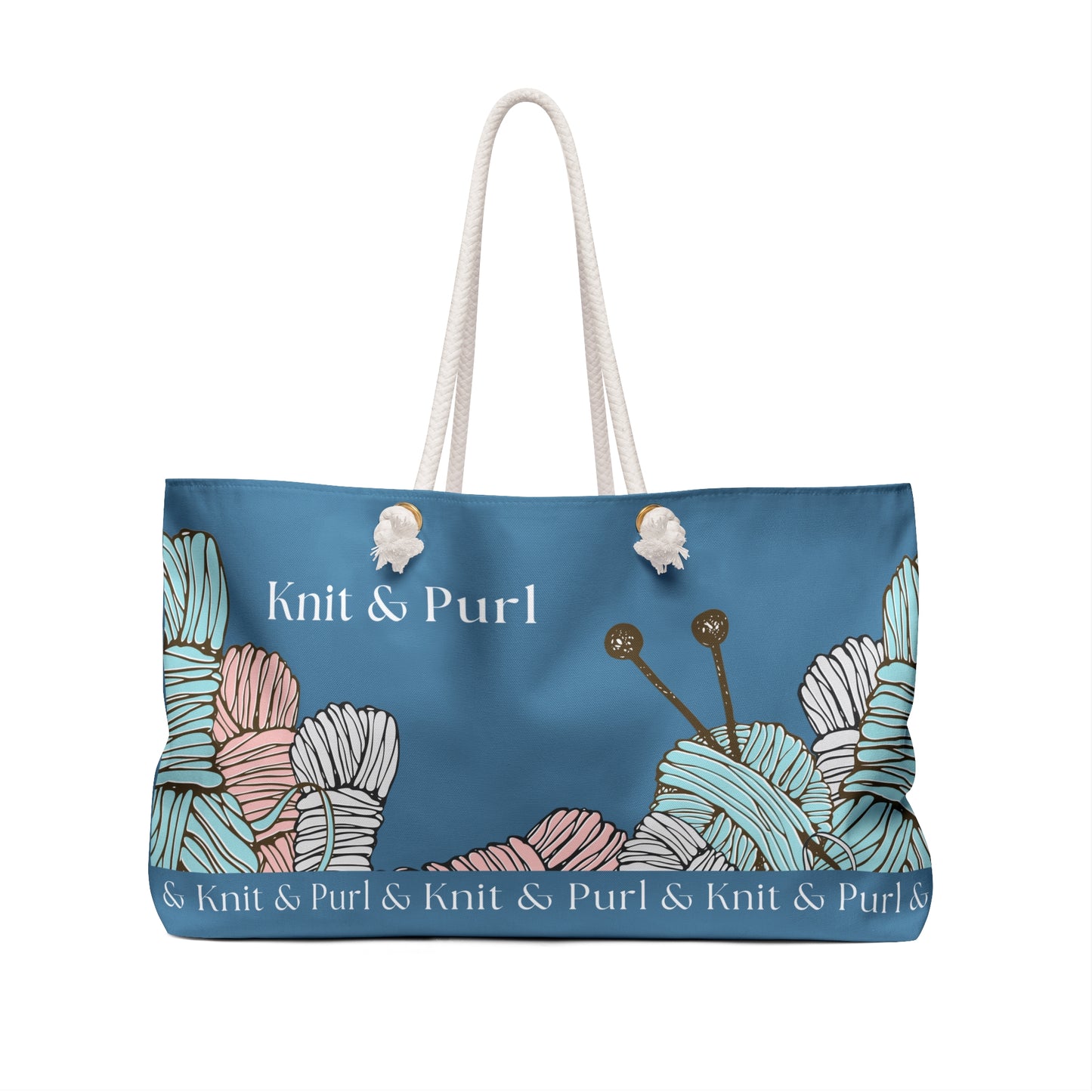 Knit & Purl Weekender Bag or Duffle Bag, Crafter Bag, Yarn Storage Bag, Knitting Project Bag, Crochet Project Bag, Craft Project Tote Bag Bags Printify