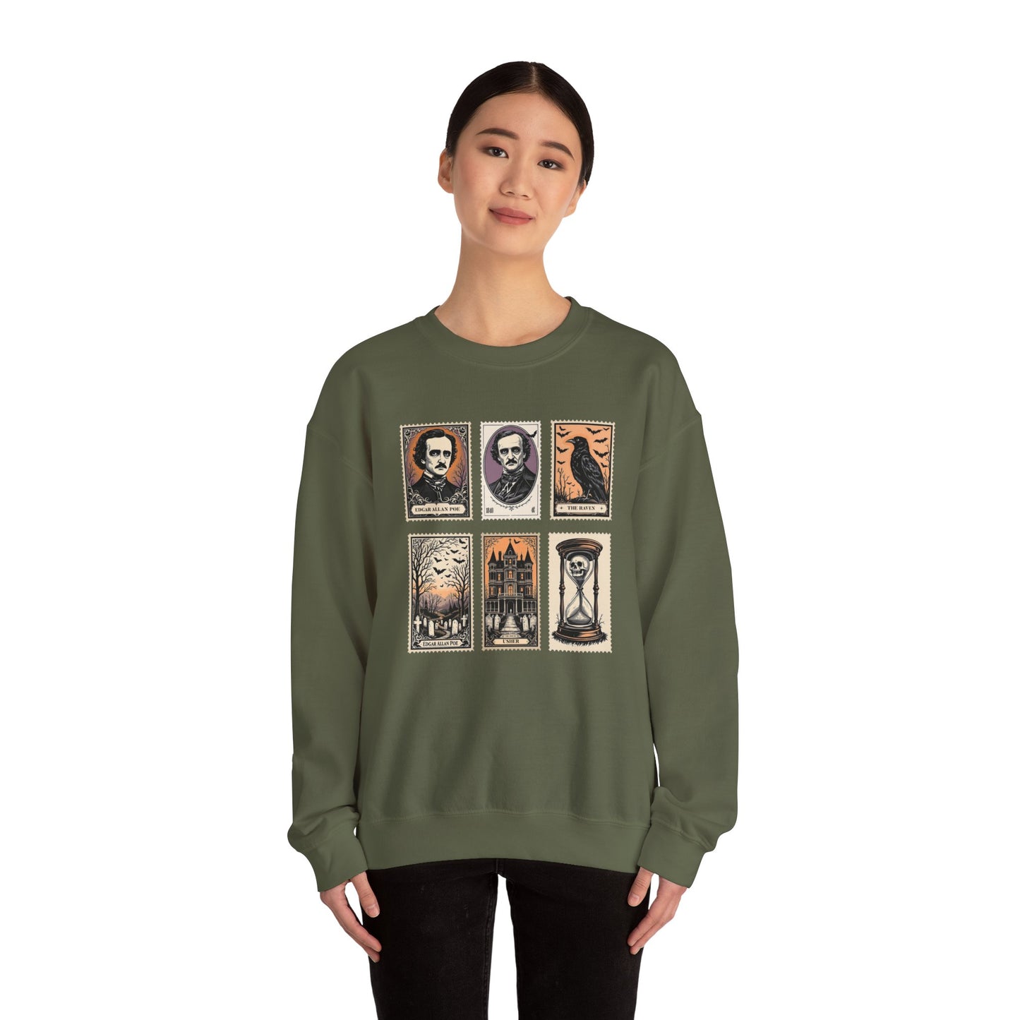 Edgar Allan Poe Sweatshirt The Raven Nevermore Gothic Horror Sweater Dark Academia Macabre Halloween Gift for Book Lovers Birthday Christmas