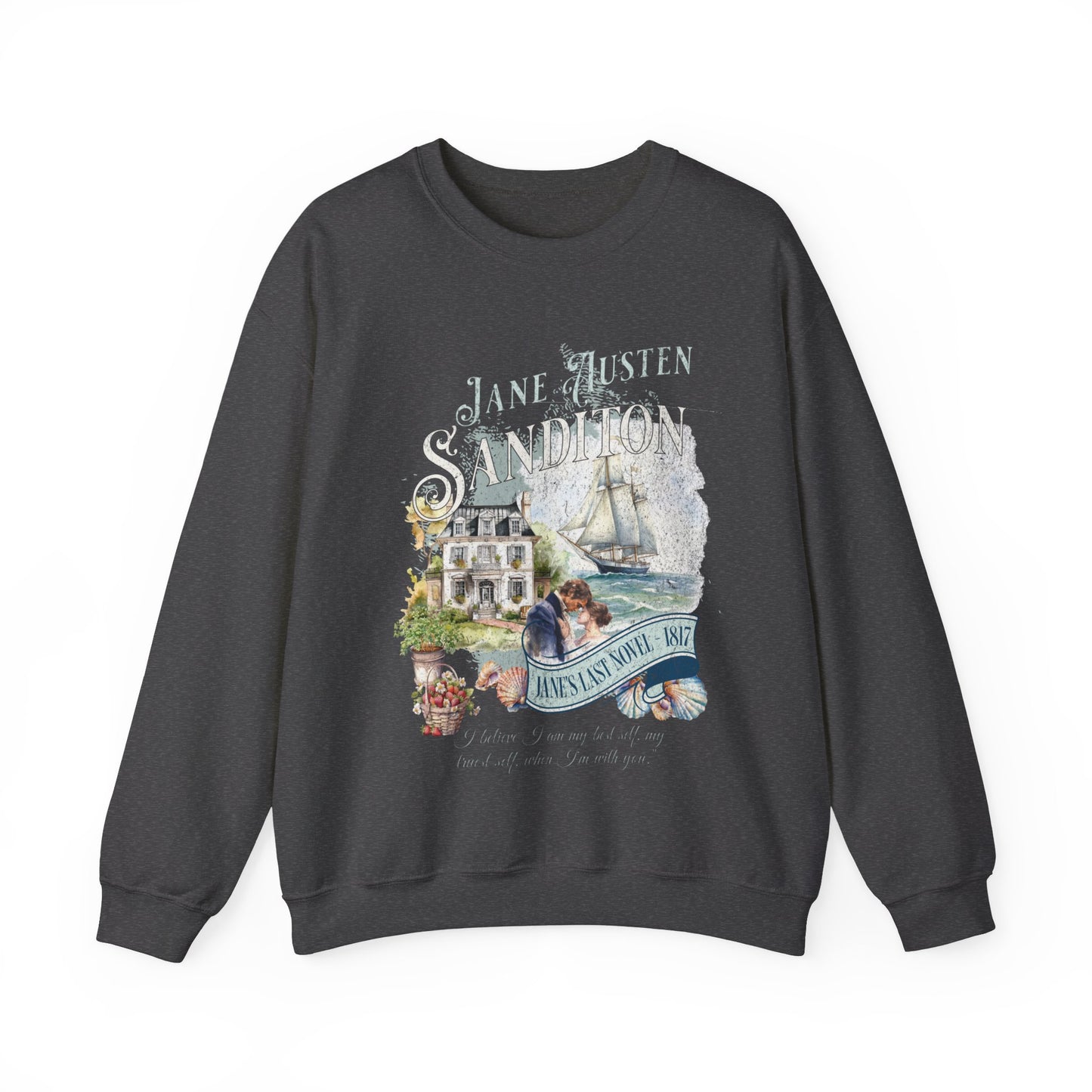 Jane Austen Sweatshirt, Sanditon Historical Romance, Bookish Literary Gift, Jane Austen Fan Art Shirt, Gift for Her, Gift for Readers, Sweatshirt Printify S Dark Heather