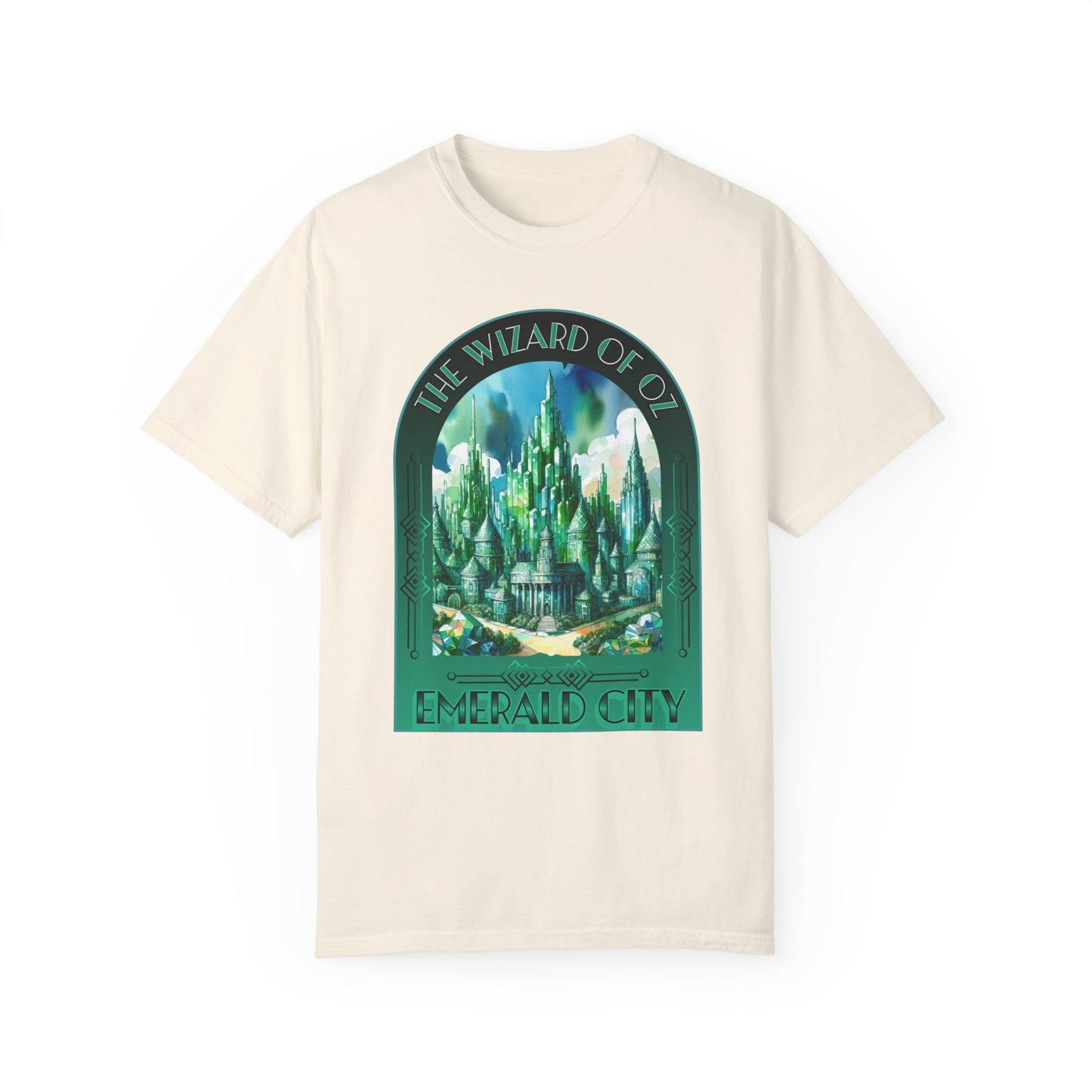 Emerald City T-Shirt, Wizard of Oz Tee, Garment-Dyed Unisex Shirt, Magical T-Shirt, Fantasy Apparel, Gifts for Broadway and Theatre Fans T-Shirt Printify Ivory S