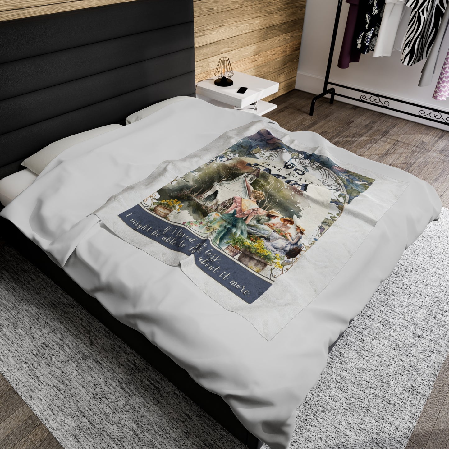 Jane Austen Plush Throw Blanket, Emma Historical Romance Gift, Bookish Literary Jane Austen Fan Art Gift, Gift for Her, Bookclub Gift All Over Prints Printify