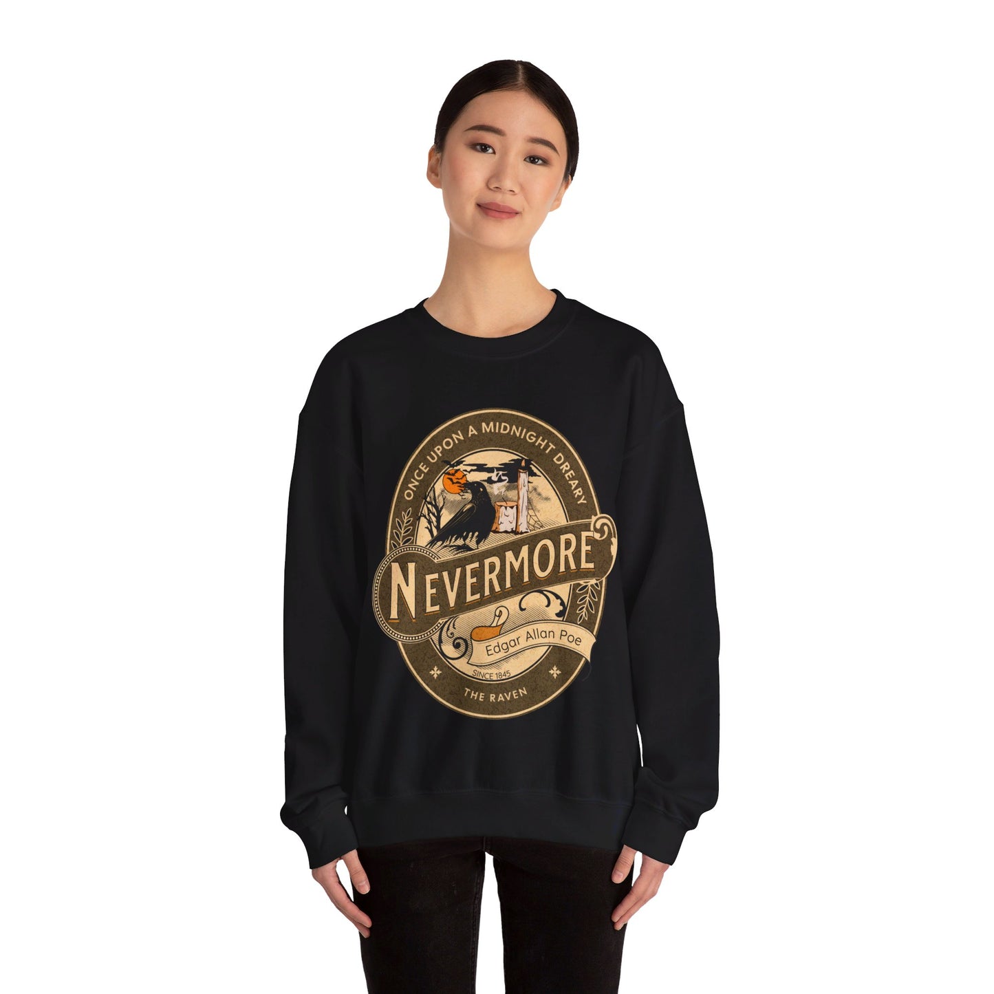 Edgar Allan Poe, Nevermore The Raven Sweatshirt, Book Lover, Halloween, Haunting Gothic Gift, Light, Dark Academia, Horror Movie Sweater Sweatshirt Printify