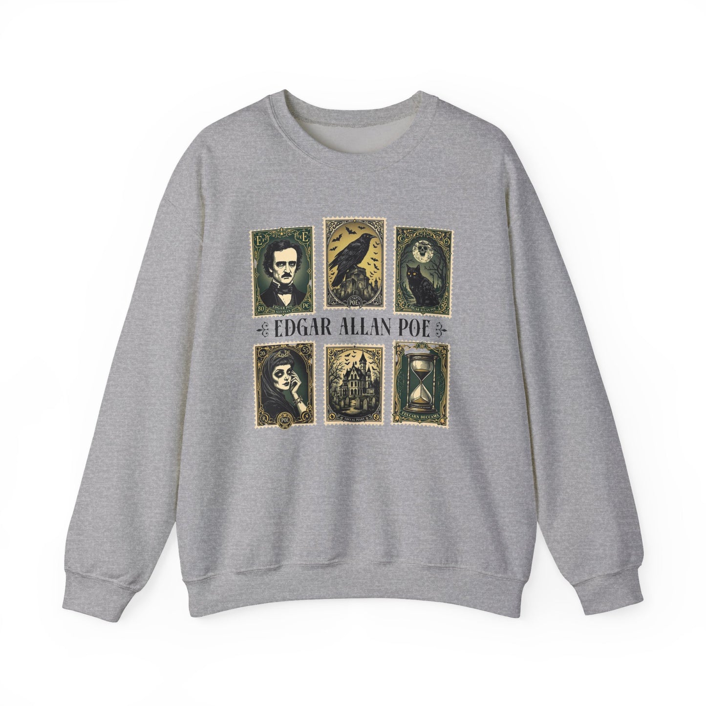 Edgar Allan Poe Sweatshirt The Raven Nevermore Gothic Horror Sweater Dark Academia Macabre Halloween Gift for Book Lovers Birthday Christmas Sweatshirt Printify Sport Grey S