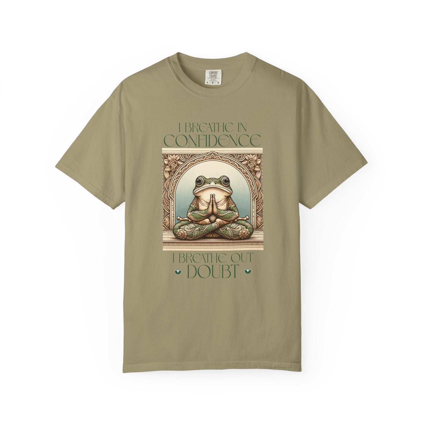 Green Yoga Frog Shirt I Breathe In Confidence And I Breathe Out Doubt Unisex T-Shirt, Casual Wear, Highlander Fan Gift, T-Shirt Printify Khaki S