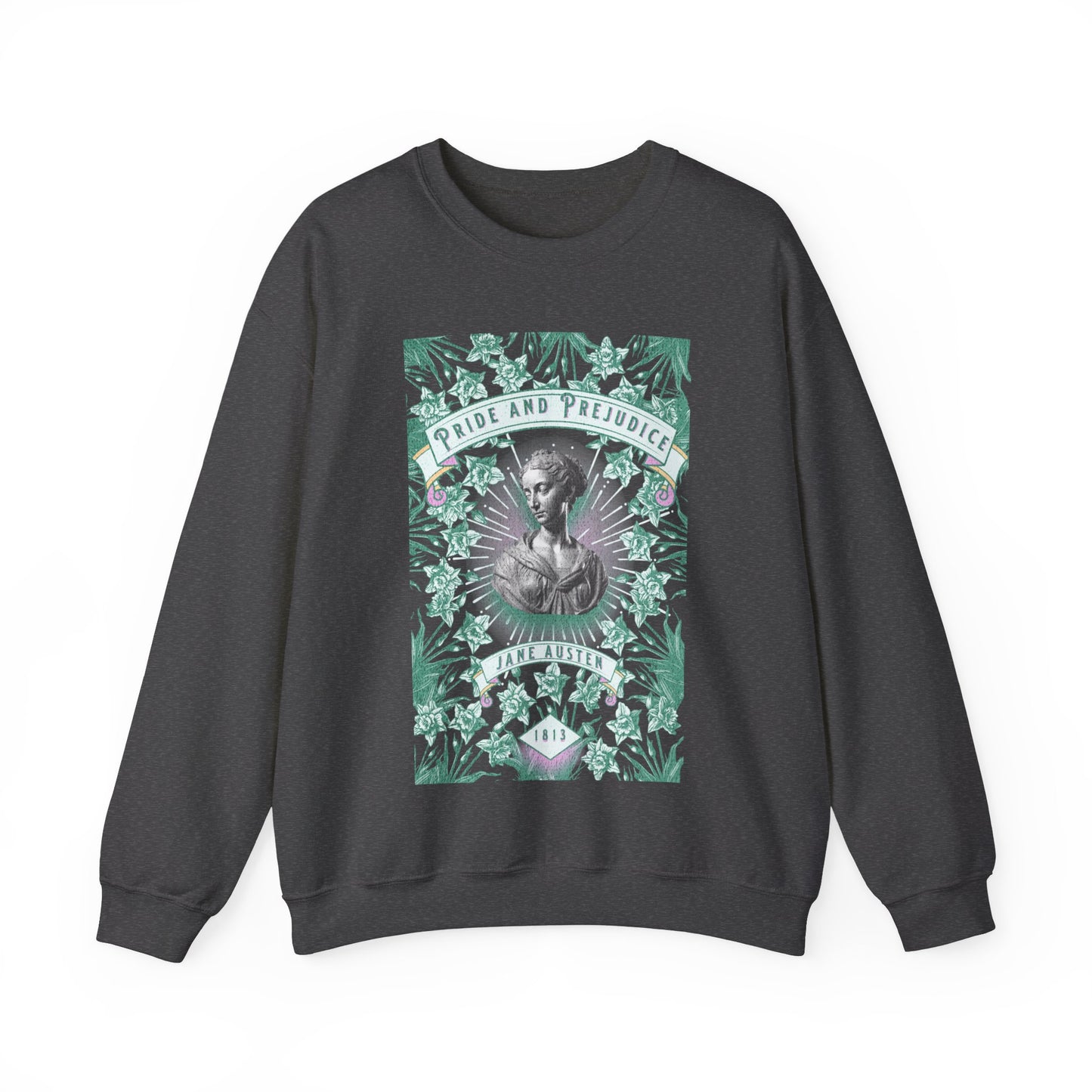 Jane Austen Sweatshirt, Pride & Prejudice Historical Romance Sweater, Bookish Literary Jane Austen Fan Art Gift, Gift for Her, Readers, Sweatshirt Printify S Dark Heather