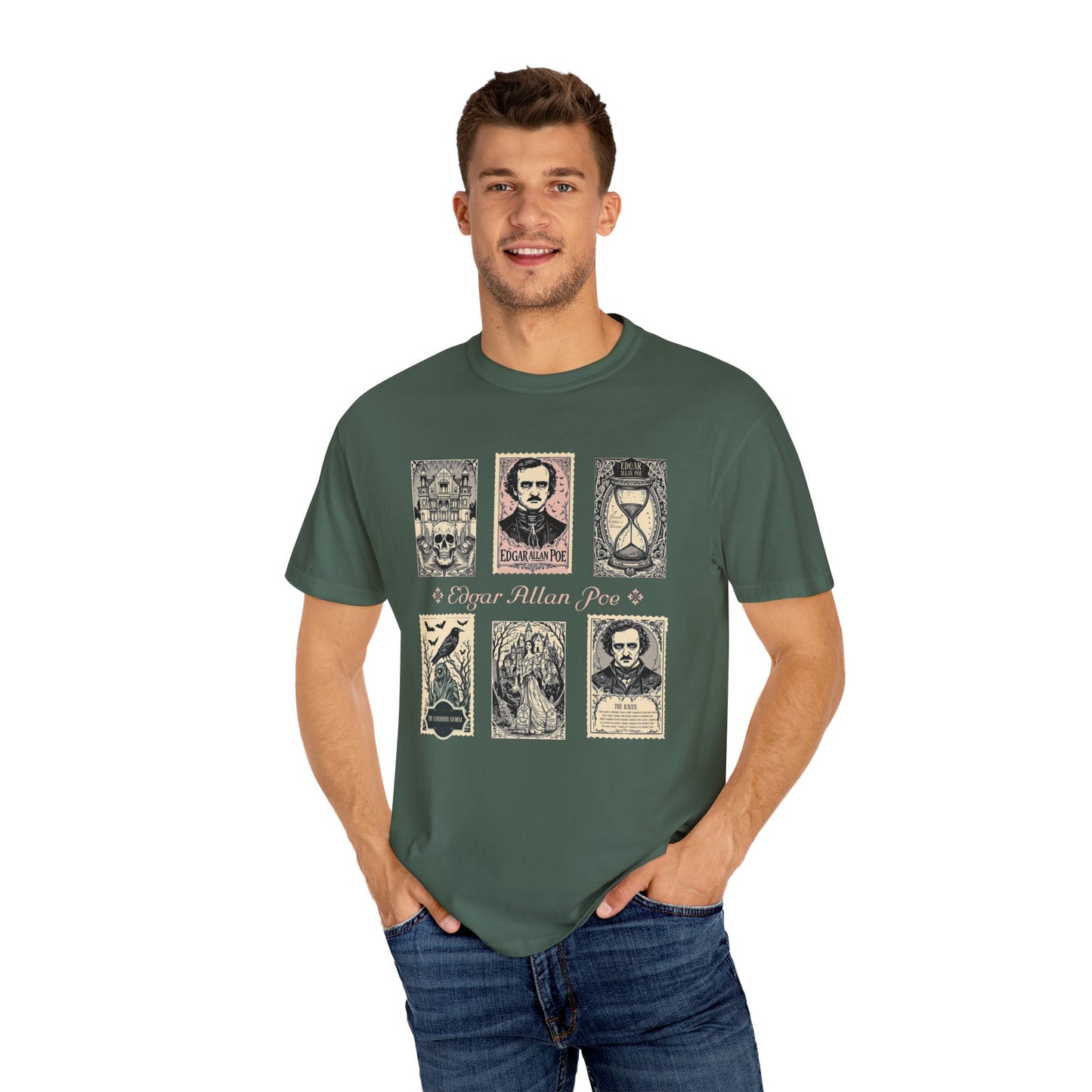 Edgar Allan Poe T-Shirt Gothic Graphic Tee The Raven Nevermore Quote Horror Literature Shirt Dark Academia Aesthetic Halloween Party Gift