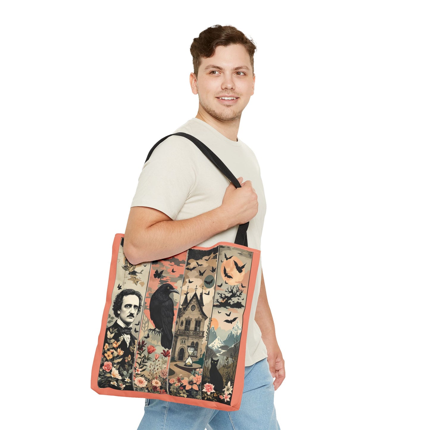 Edgar Allan Poe Tote Bag Gothic Literary Gift for Book Lover Dark Academia Macabre Accessory Halloween Tote Fall School Bag for Poetember Bags Printify