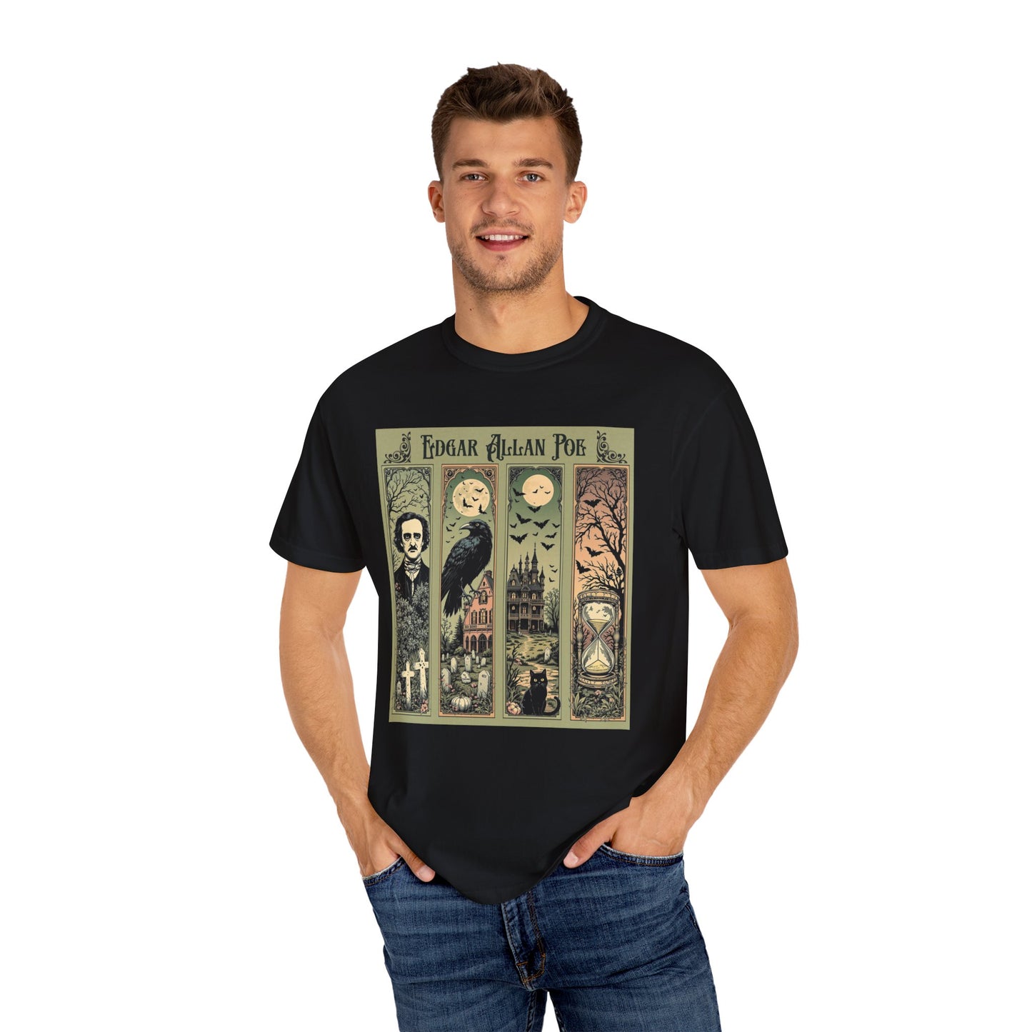 Edgar Allan Poe T-Shirt Gothic Graphic Tee The Raven Nevermore Quote Horror Literature Shirt Dark Academia Aesthetic Halloween Party Gift