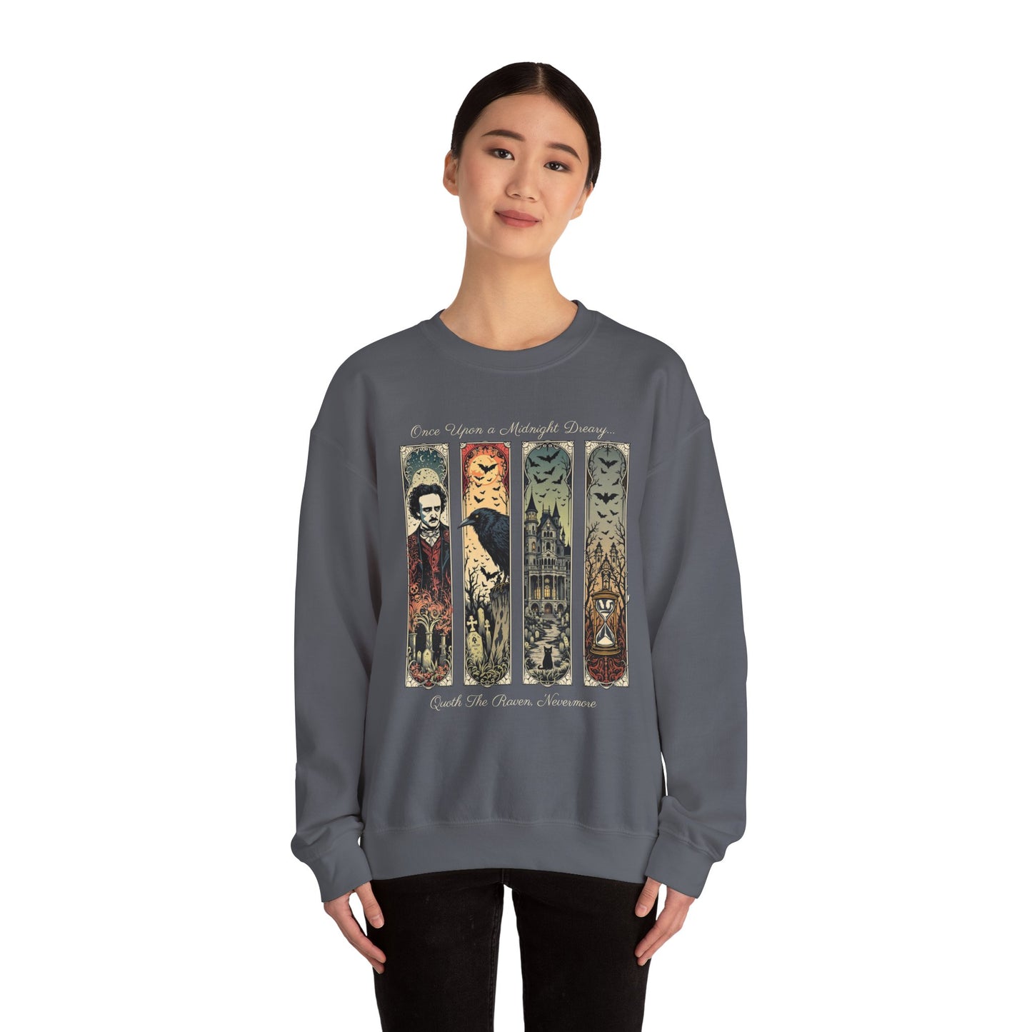 Edgar Allan Poe Sweatshirt The Raven Nevermore Gothic Horror Sweater Dark Academia Macabre Halloween Gift for Book Lovers Birthday Christmas