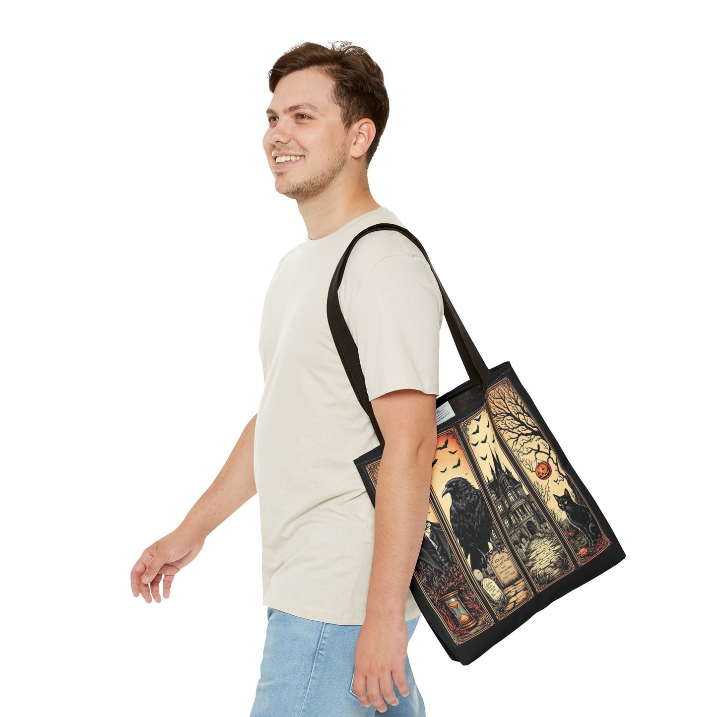 Edgar Allan Poe Tote Bag Gothic Literary Gift for Book Lover Dark Academia Macabre Accessory Halloween Tote Fall School Bag for Poetember Bags Printify