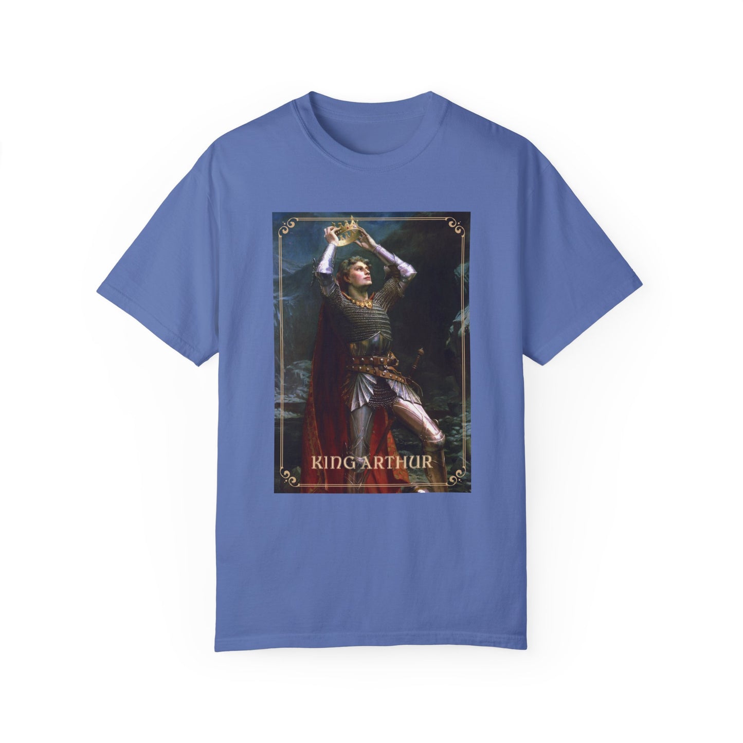 King Arthur Art Print T-shirt Mythical Tale Tee Comfortable Renfaire Medieval Festival Shirt Gift for Gamers Fantasy Lover Cosplay TShirt T-Shirt Printify Mystic Blue S