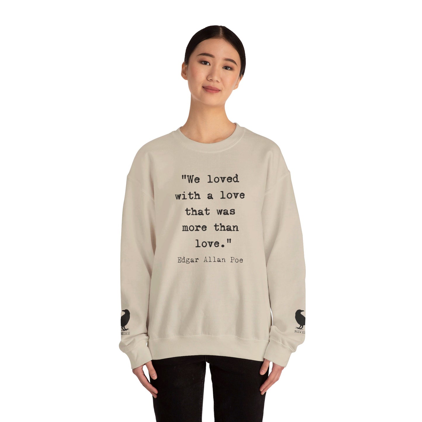 Edgar Allan Poe Sleeve Print Vintage Raven Poem Sweatshirt, Poetry Book Lover Sweater, Haunting Gothic Gift, Light, Dark Academia, Nevermore Sweatshirt Printify