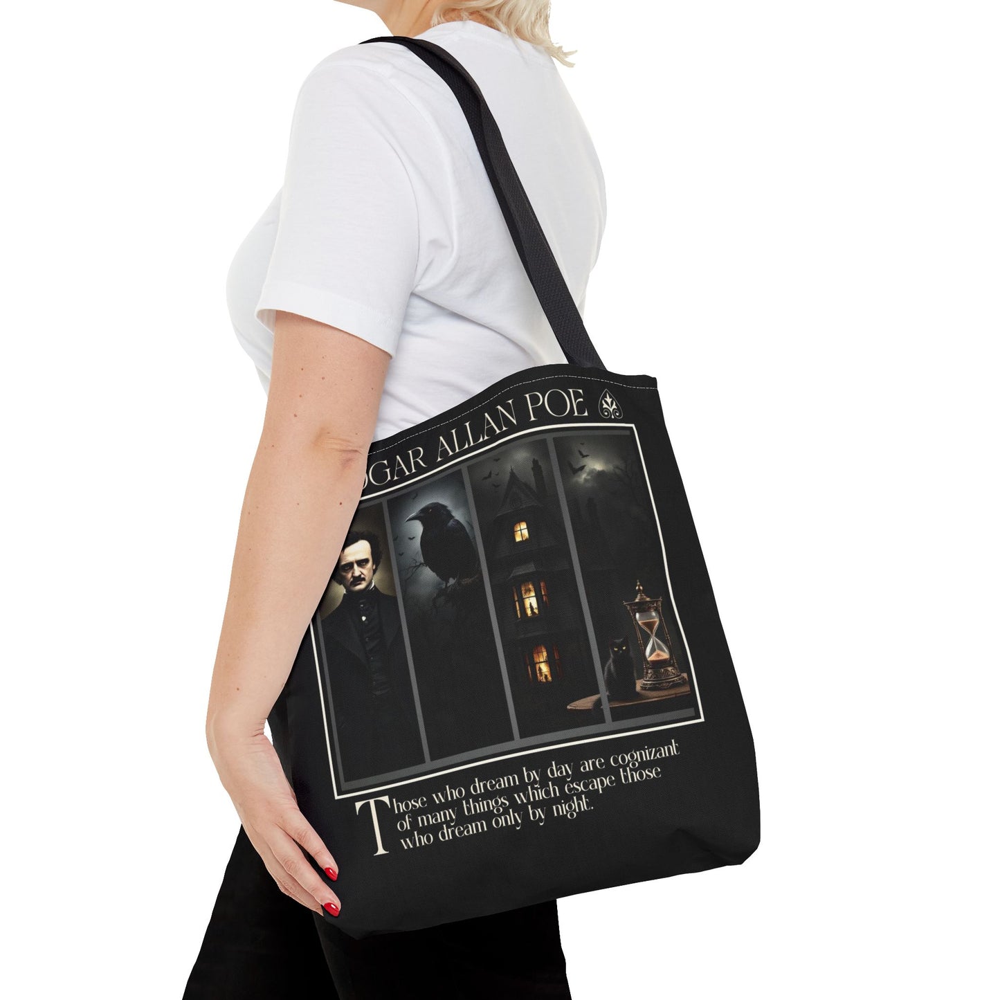 Edgar Allan Poe Tote Bag Gothic Literary Gift for Book Lover Dark Academia Macabre Accessory Halloween Tote Fall School Bag for Poetember Bags Printify