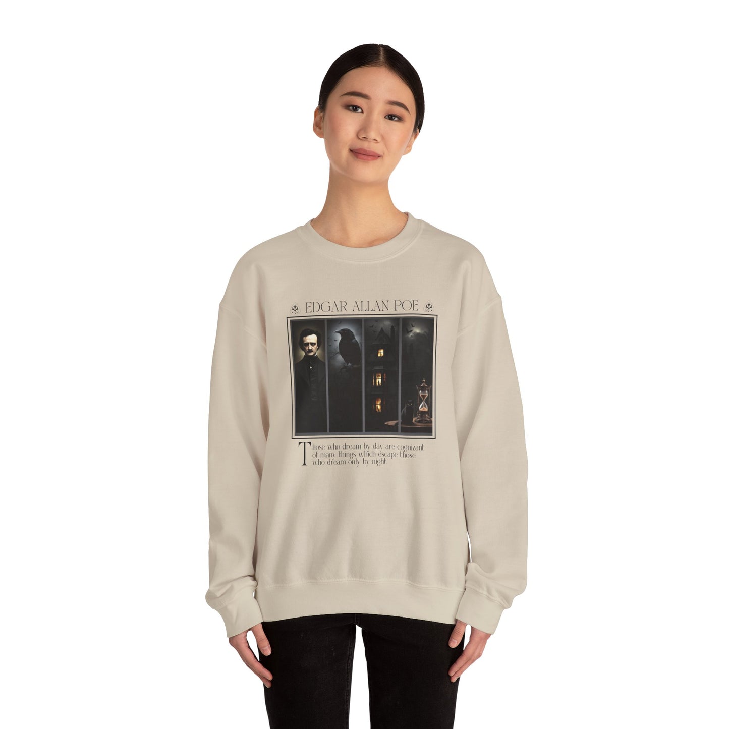 Edgar Allan Poe Sweatshirt The Raven Nevermore Gothic Horror Sweater Dark Academia Macabre Halloween Gift for Book Lovers Birthday Christmas Sweatshirt Printify