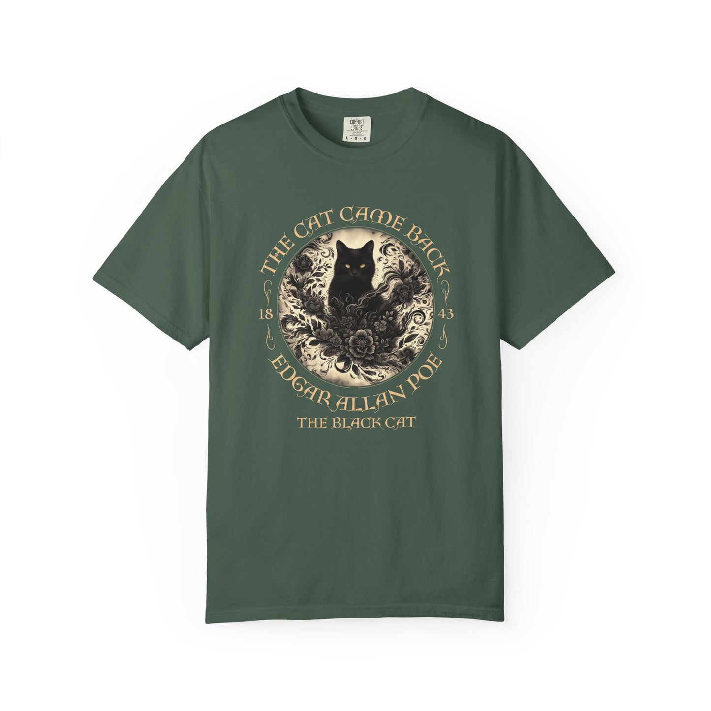 Gothic Cat TShirt Edgar Allan Poe The Black Cat Dark Academia Cottagecore Aesthetic Book Lover Gift Haunting Apparel Halloween Fall Tee T-Shirt Printify Blue Spruce S