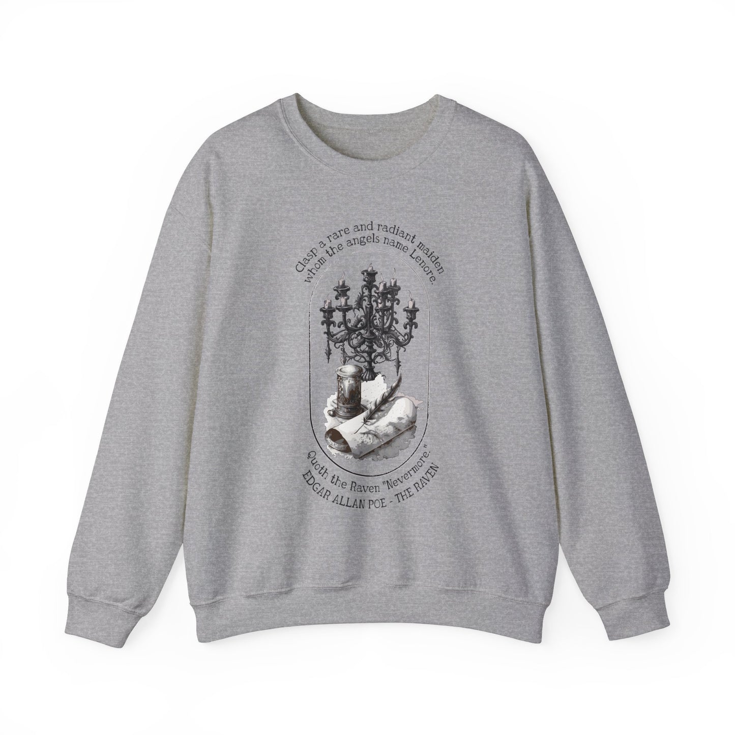Edgar Allan Poe, Nevermore The Raven Sweatshirt, Book Lover, Halloween, Haunting Gothic Gift, Light, Dark Academia, Horror Movie Sweater Sweatshirt Printify S Sport Grey
