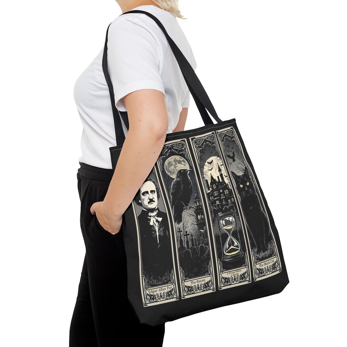Edgar Allan Poe Tote Bag Gothic Literary Gift for Book Lover Dark Academia Macabre Accessory Halloween Tote Fall School Bag for Poetember Bags Printify