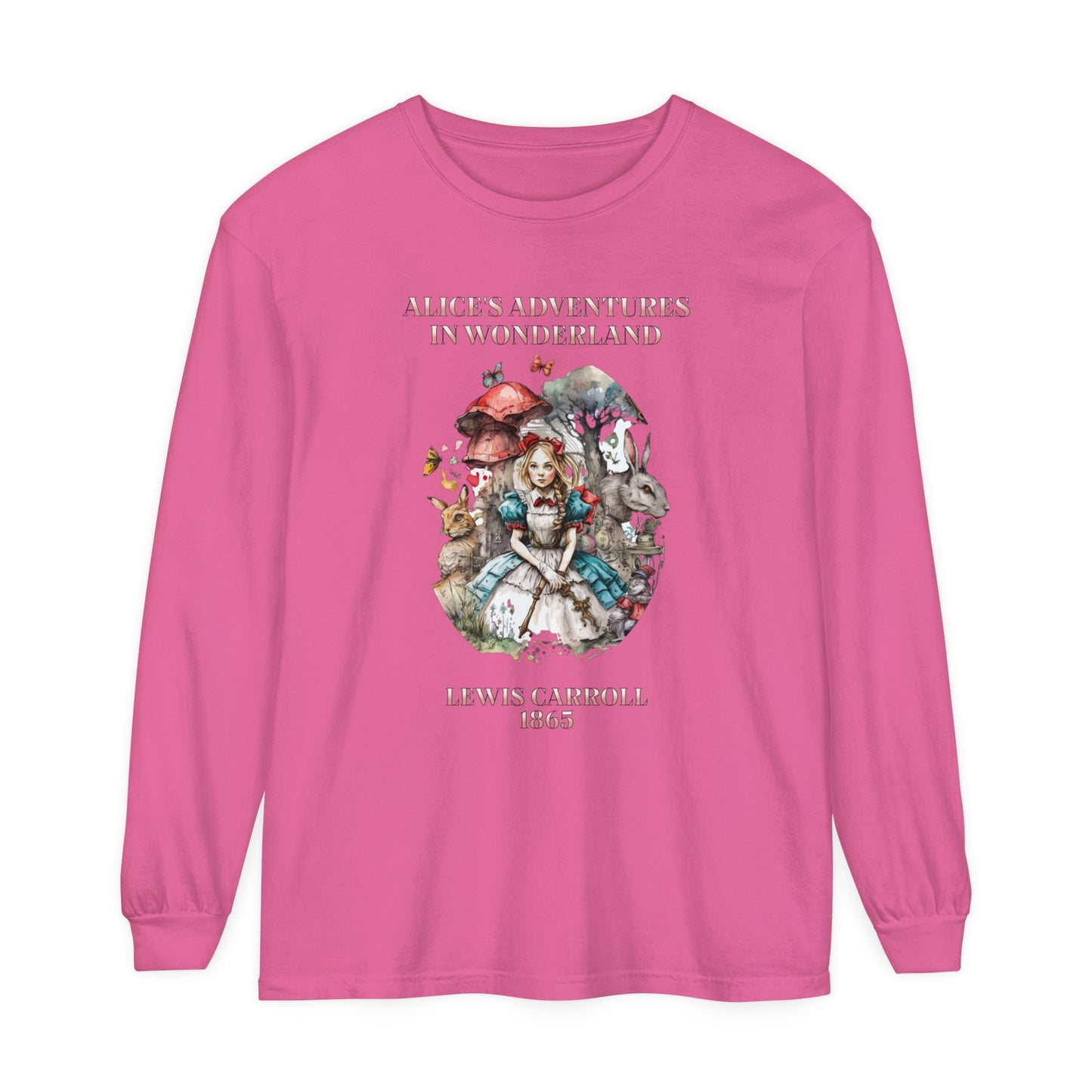 Alice in Wonderland Vintage Long Sleeve Shirt, Lewis Carroll Dark Academia TShirt, Mad Hatter Tea Party Queen of Hearts Bookish Booktok Gift Long-sleeve Printify Crunchberry S