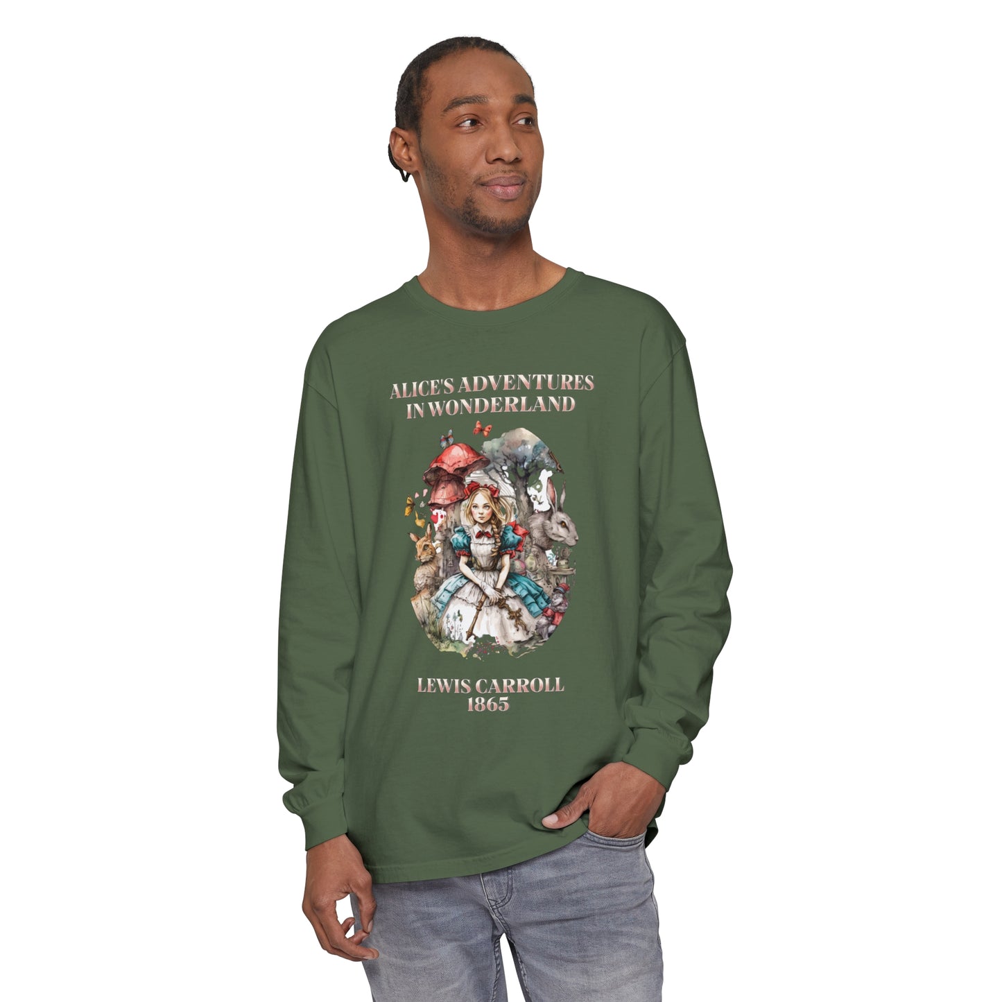Alice in Wonderland Vintage Long Sleeve Shirt, Lewis Carroll Dark Academia TShirt, Mad Hatter Tea Party Queen of Hearts Bookish Booktok Gift Long-sleeve Printify