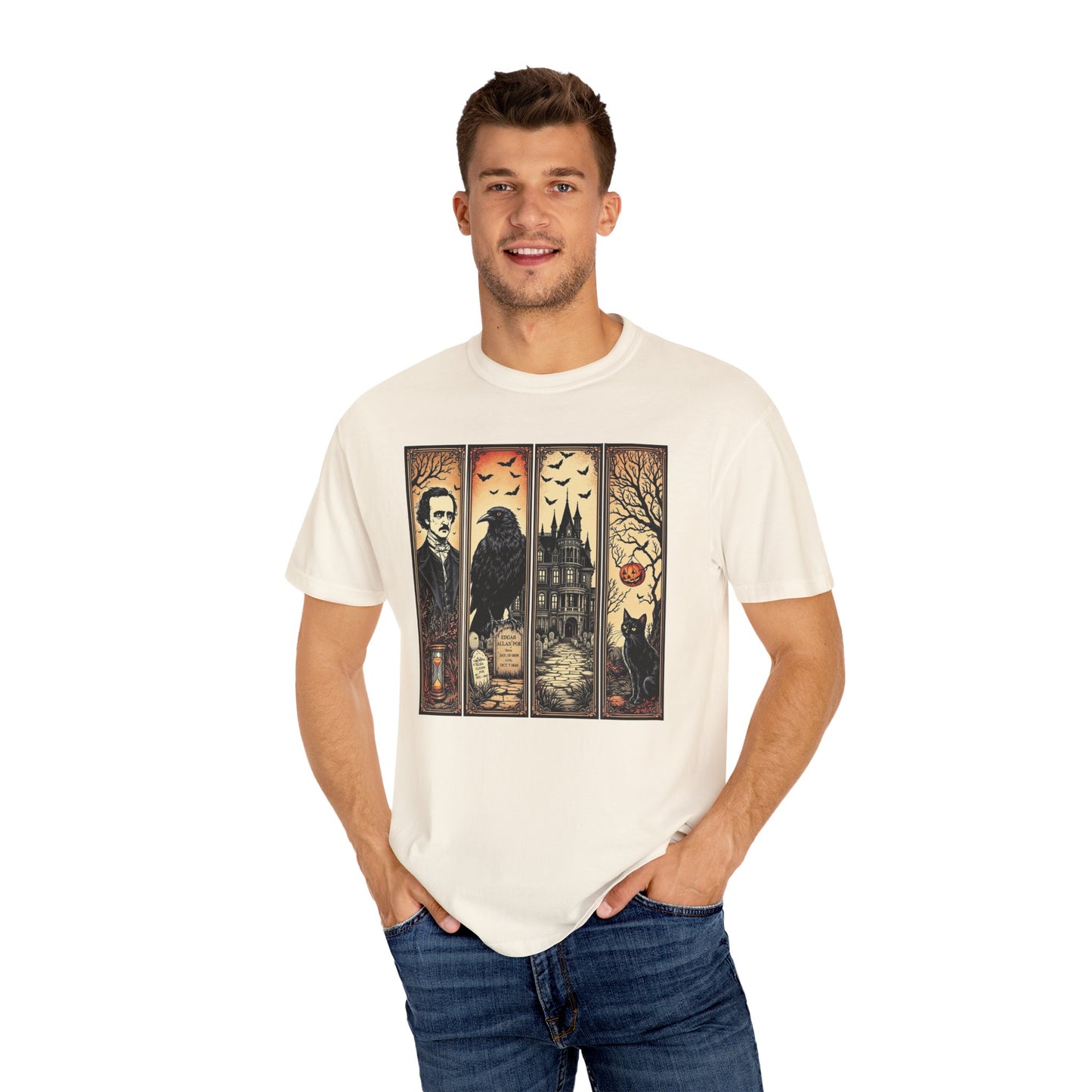 Edgar Allan Poe T-Shirt Gothic Graphic Tee The Raven Nevermore Quote Horror Literature Shirt Dark Academia Aesthetic Halloween Party Gift T-Shirt Printify