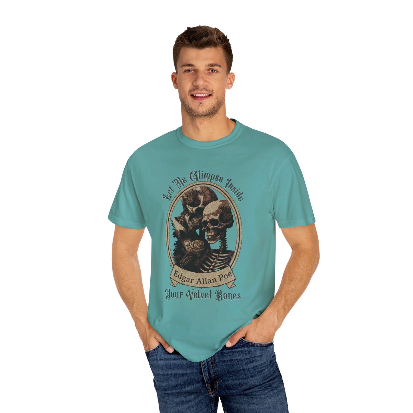 Edgar Allan Poe Shirt, Your Velvet Bones Tee, Book, Reading Lover Shirt, Halloween, Gothic, Light Academia Gifts, Comfort Colours TShirt T-Shirt Printify