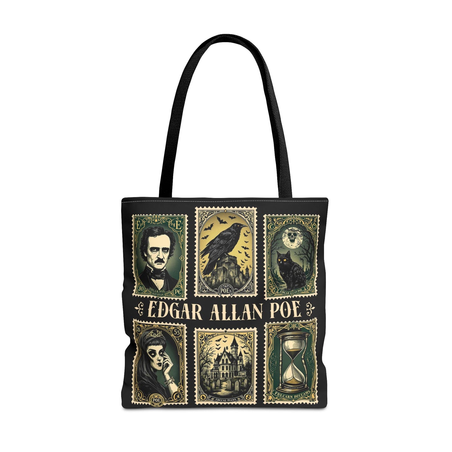 Edgar Allan Poe Tote Bag Gothic Literary Gift for Book Lover Dark Academia Macabre Accessory Halloween Tote Fall School Bag for Poetember Bags Printify 18" × 18'' Black